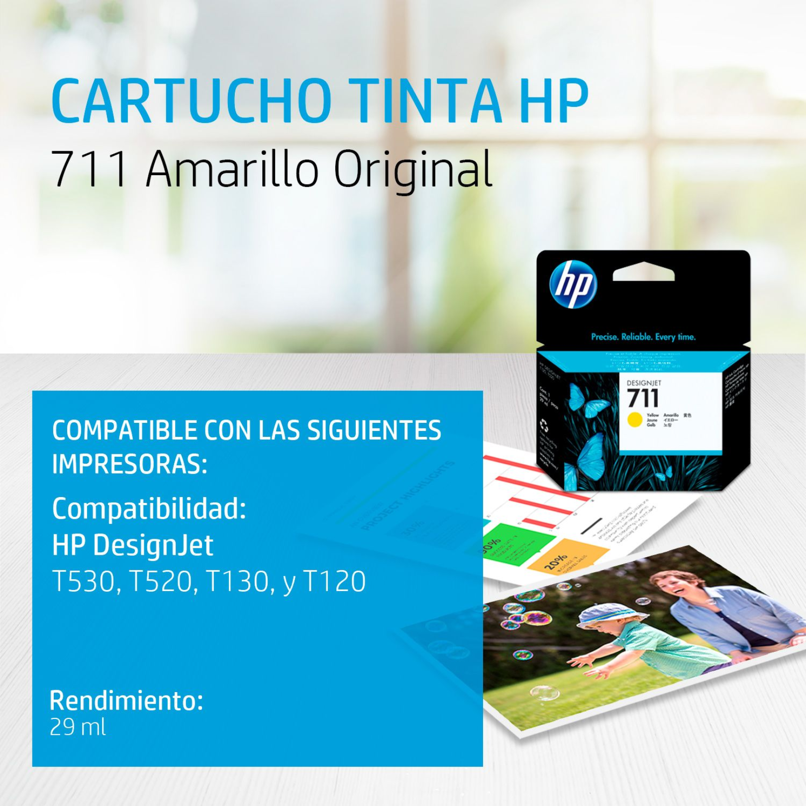 Cartucho de tinta HP 711 Yellow (CZ132A) DesignJet T120/T520 29ml