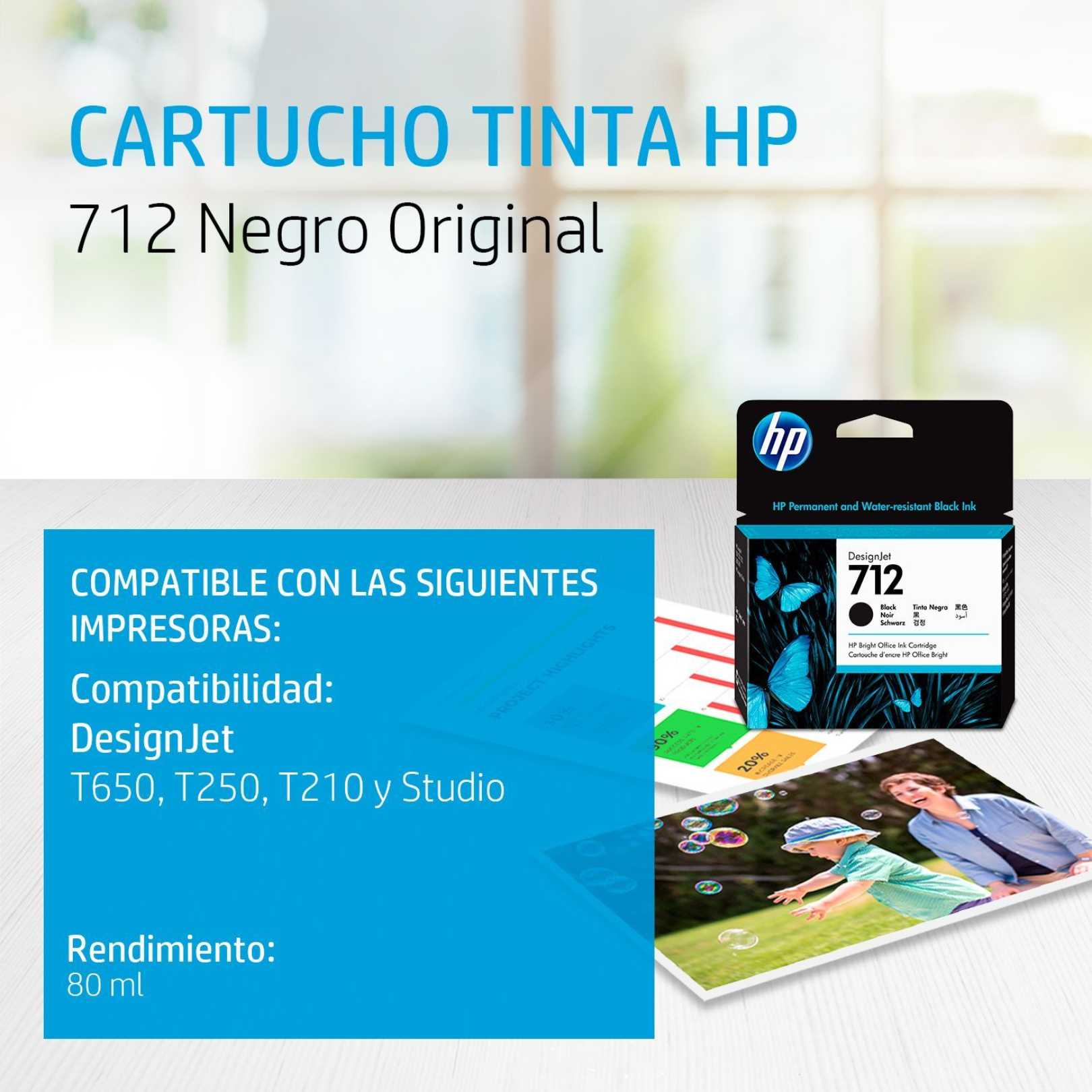 Cartucho de tinta HP 712 Negro (3ED71A) DesignJet T210/T250/T650 80ml