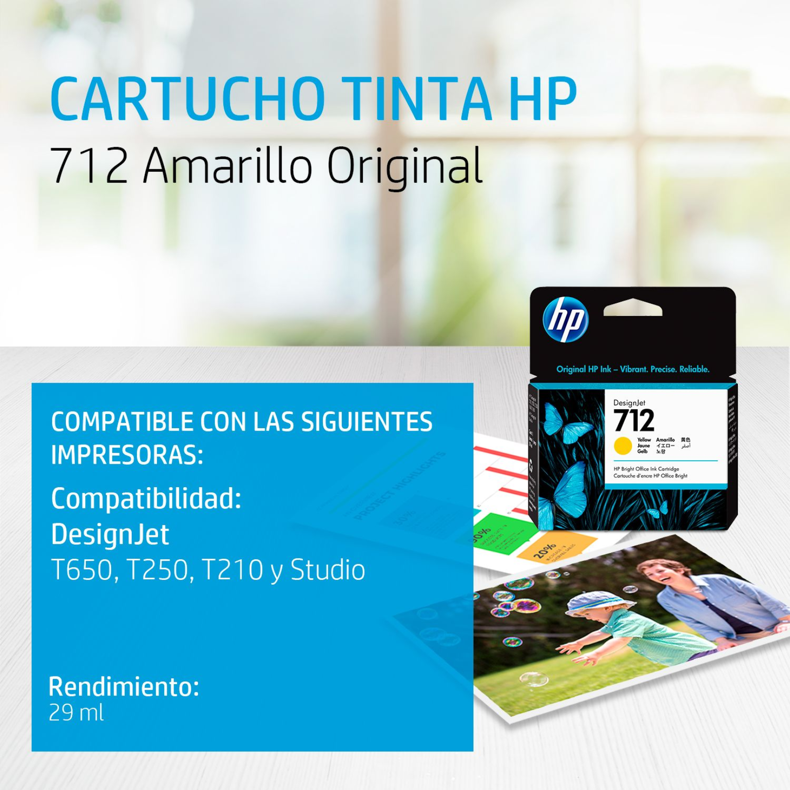 Cartucho de tinta HP 712 Yellow (3ED69A) DesignJet T210/T250/T650 29ml