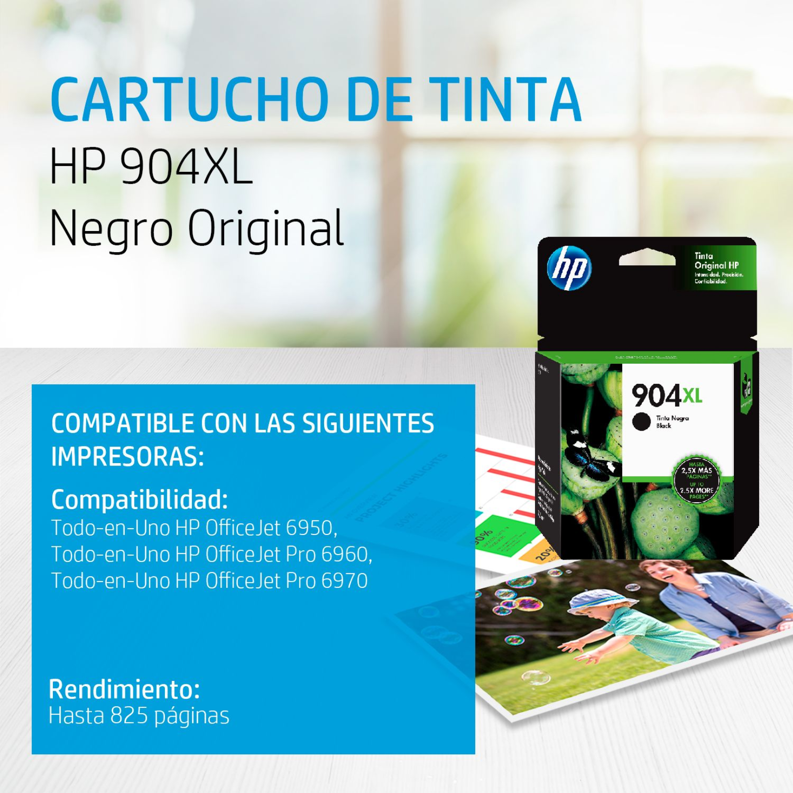 Cartucho de tinta HP 904XL Negro (T6M16AL) OfficeJet 6970/6951 825 Pag.
