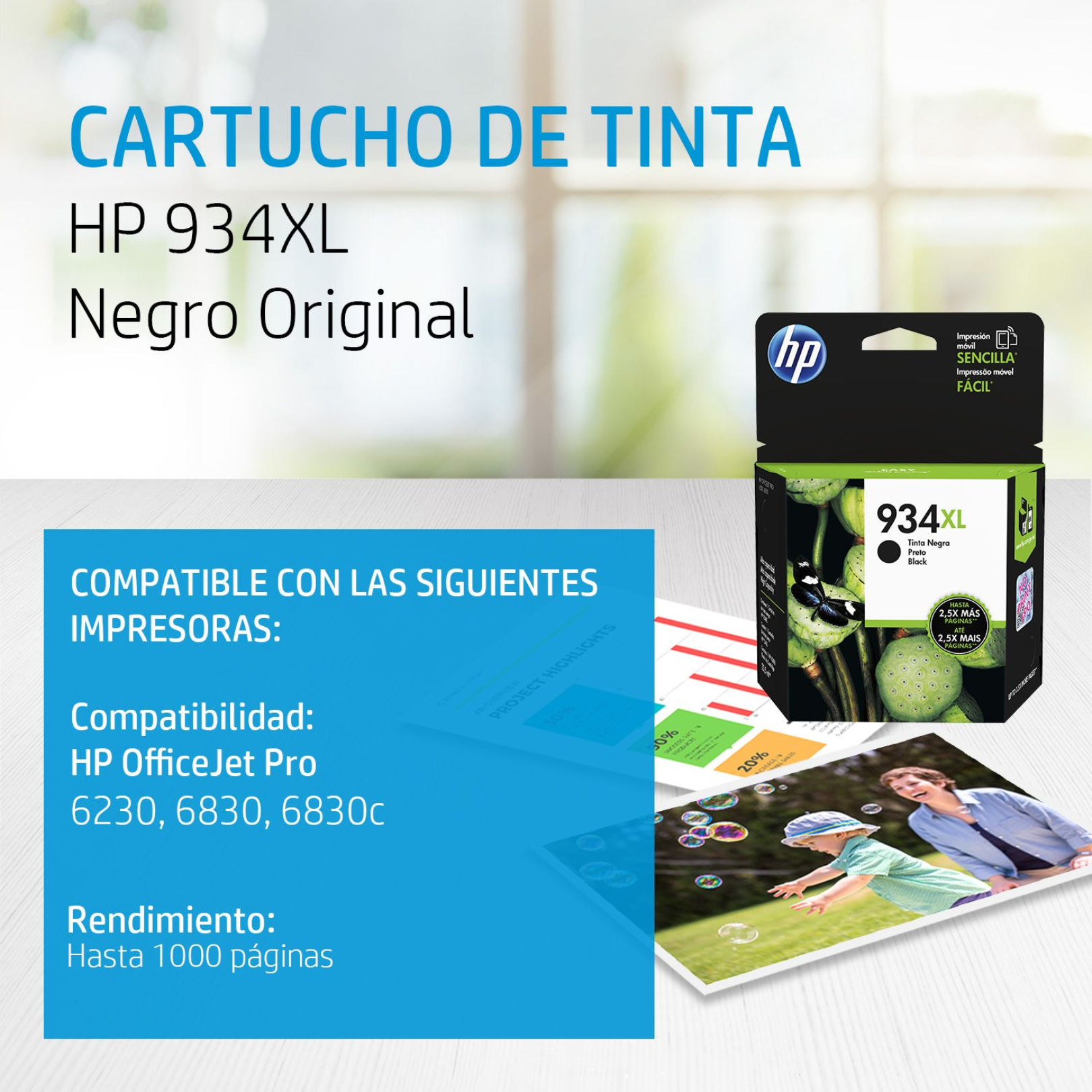 Cartucho de tinta HP 934XL Negro (C2P23AL) OfficeJet 6320/6830 1000 Pag.