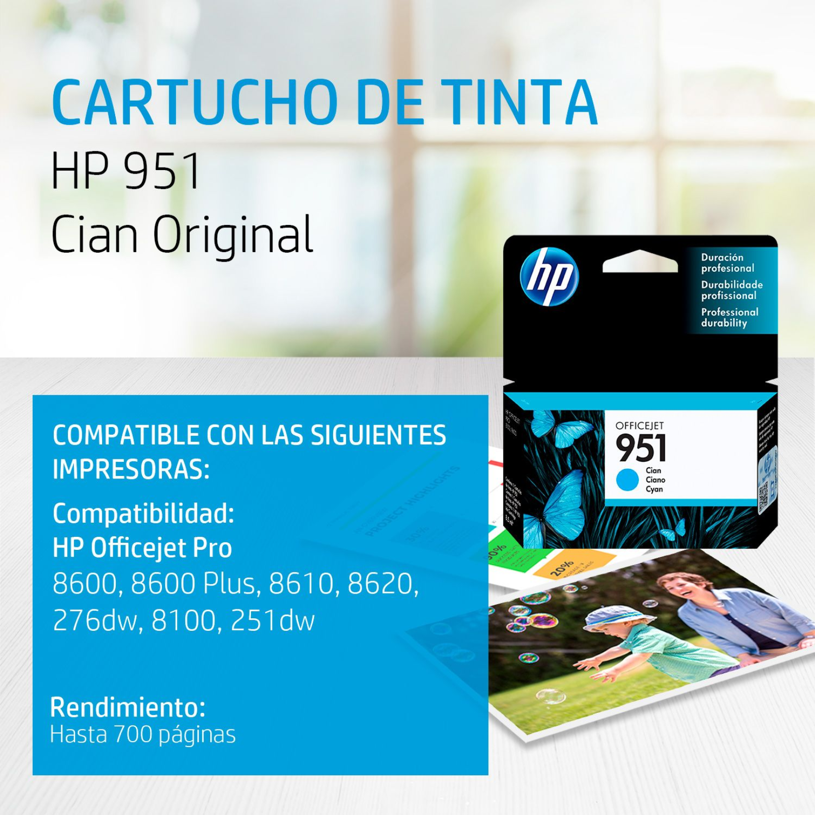 Cartucho de tinta HP 951 Cian (CN050AL) Officejet 8100/8600 700 Pag.