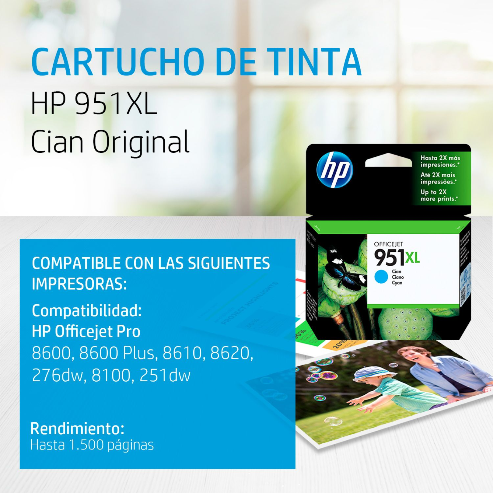 Cartucho de tinta HP 951XL Cian (CN046AL) OfficeJet 8100/8600 1500 Pag.