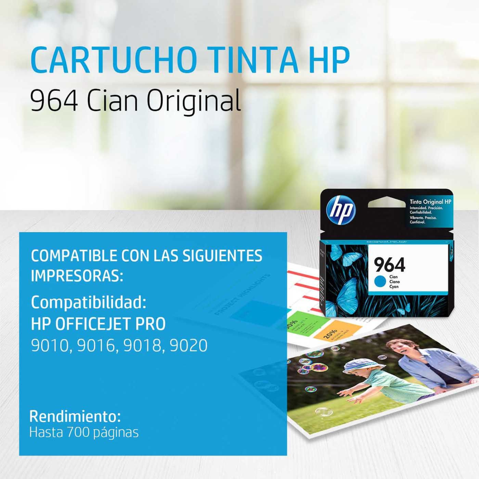 Cartucho de tinta HP 964 Cian (3JA50AL) OfficeJet 9010/9020 700 Pag.