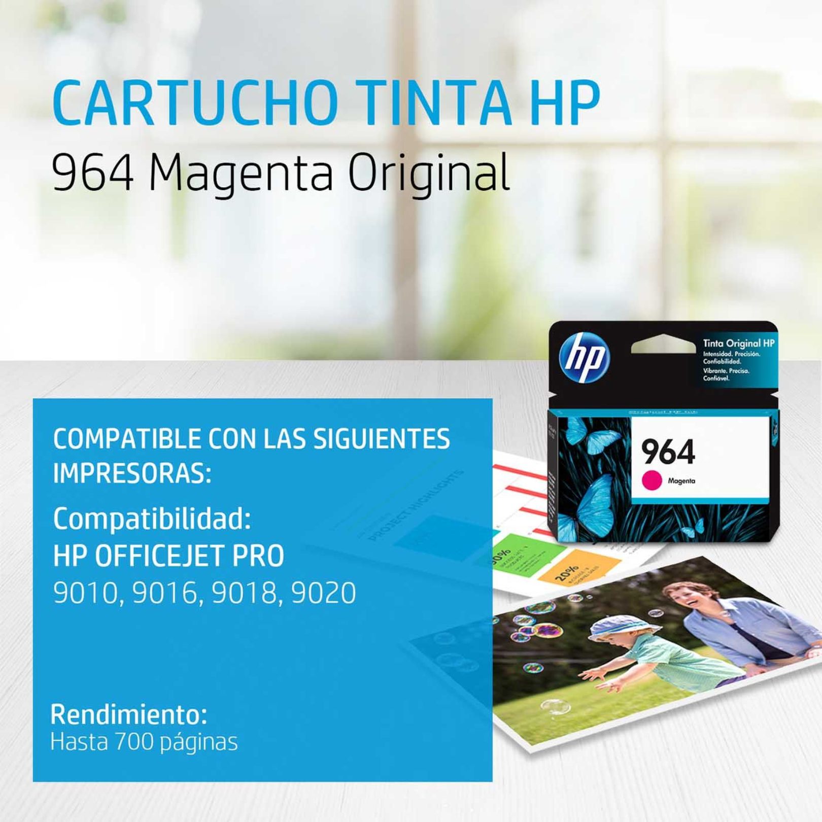 Cartucho de tinta HP 964 Magenta (3JA51AL) OfficeJet 9010/9020 700 Pag.