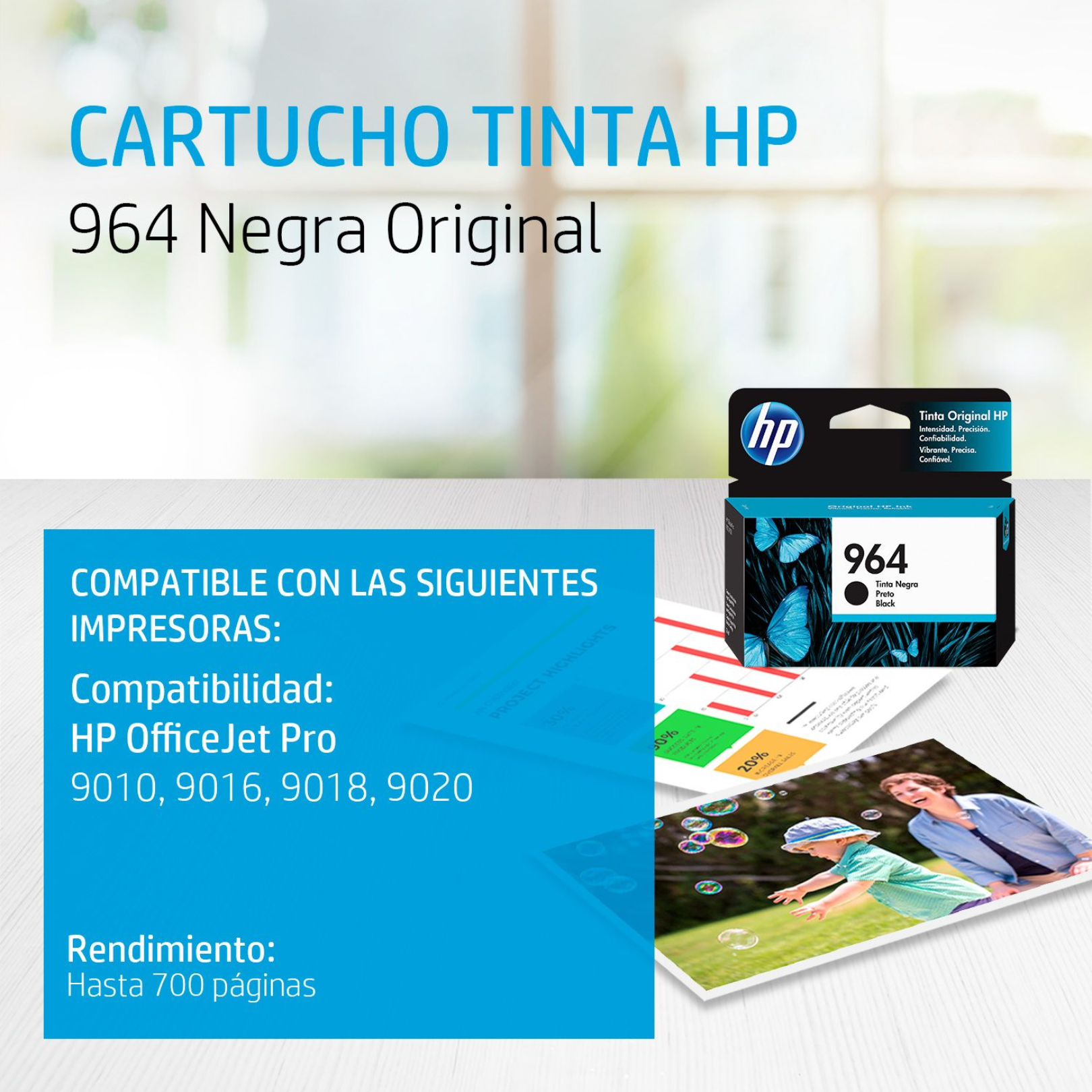 Cartucho de tinta HP 964 Negro (3JA53AL) OfficeJet 9010/9020 700 Pag.