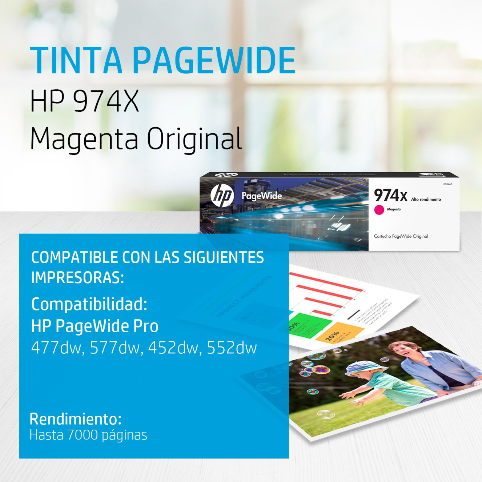 Cartucho de tinta HP 974X Magenta (L0S02AL) PageWide 452DW/577DW 7000 Pag.