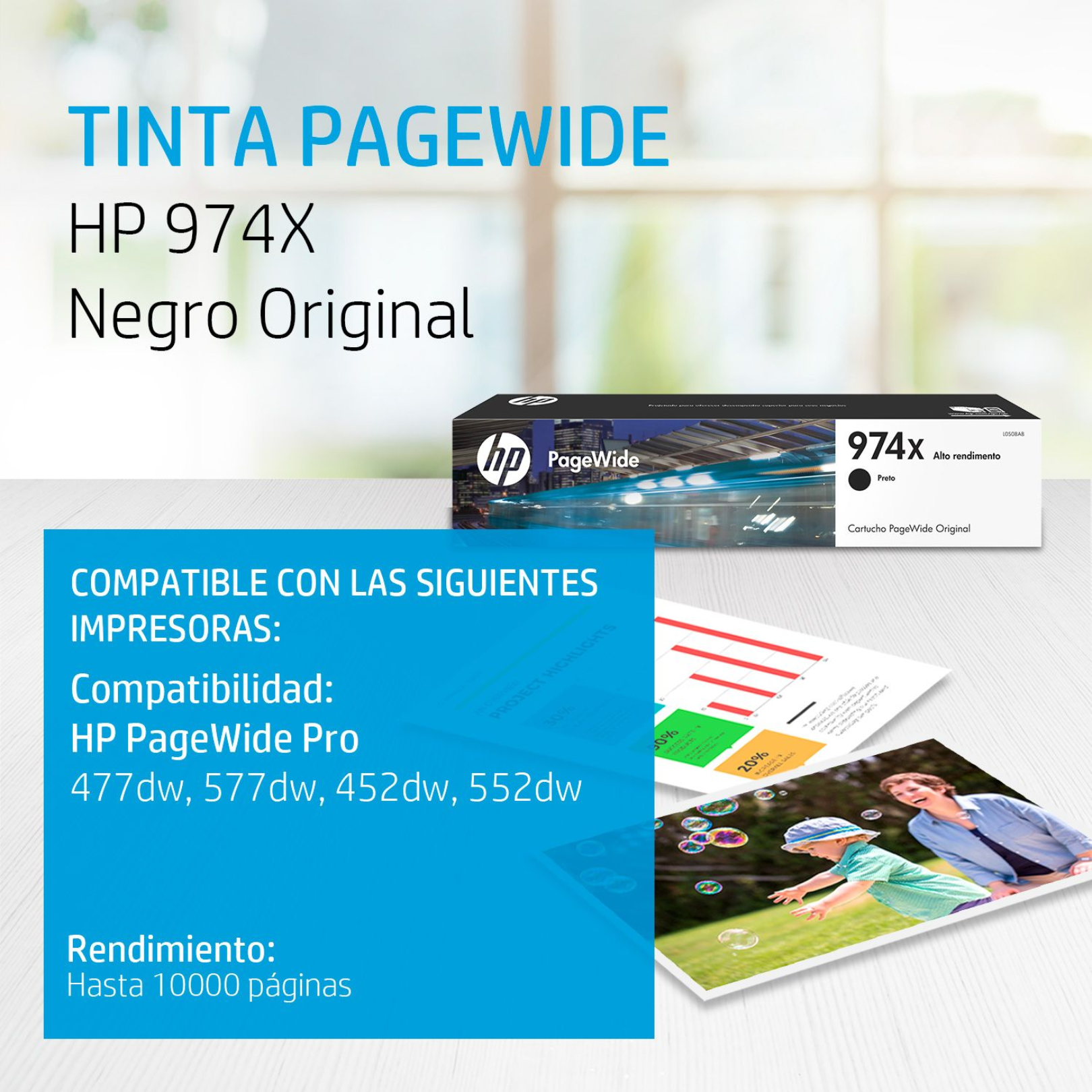 Cartucho de tinta HP 974X Negro (L0S08AL) PageWide 452DW/577DW 10000 Pag.