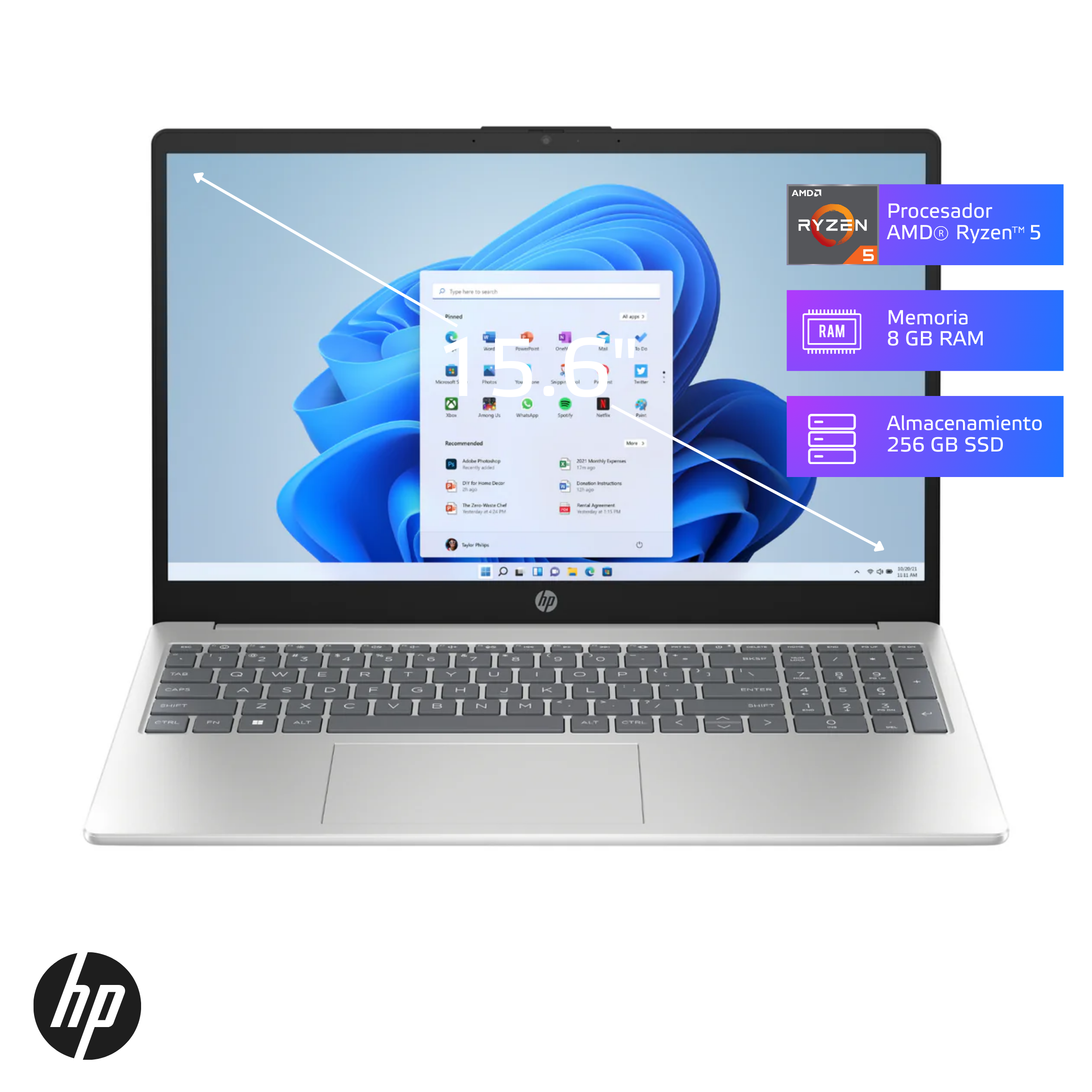 Laptop HP 15-fc0009la Ryzen5-7520U 8GB, SSD 256GB, 15.6", FreeDos (802M9LA)