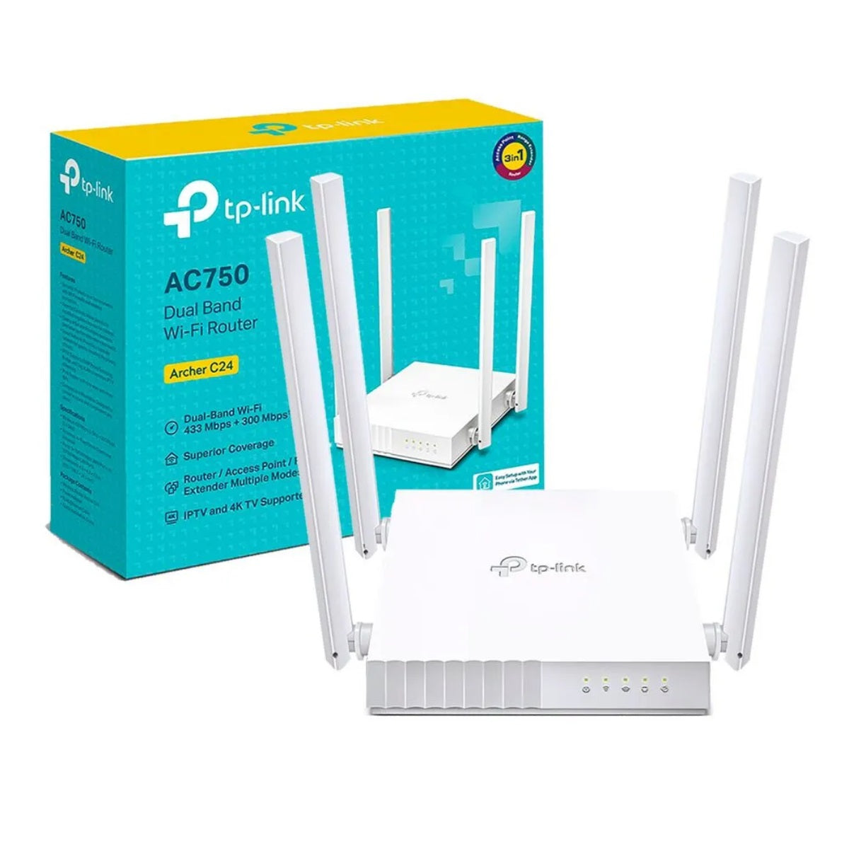 Router TP-Link Archer C24 WIFI5 Ac750 Doble banda, Color Blanco
