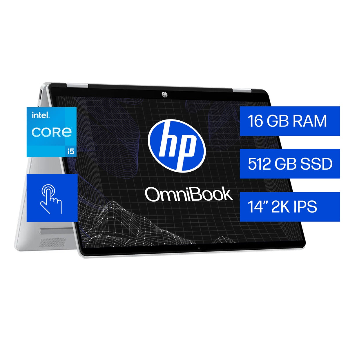 Laptop HP OmniBook 5 Flip 14-fp0054la, Core i5, 16 GB, 512GB SSD, 14" 2K Táctil, Windows 11 Home (BM2M5LA)
