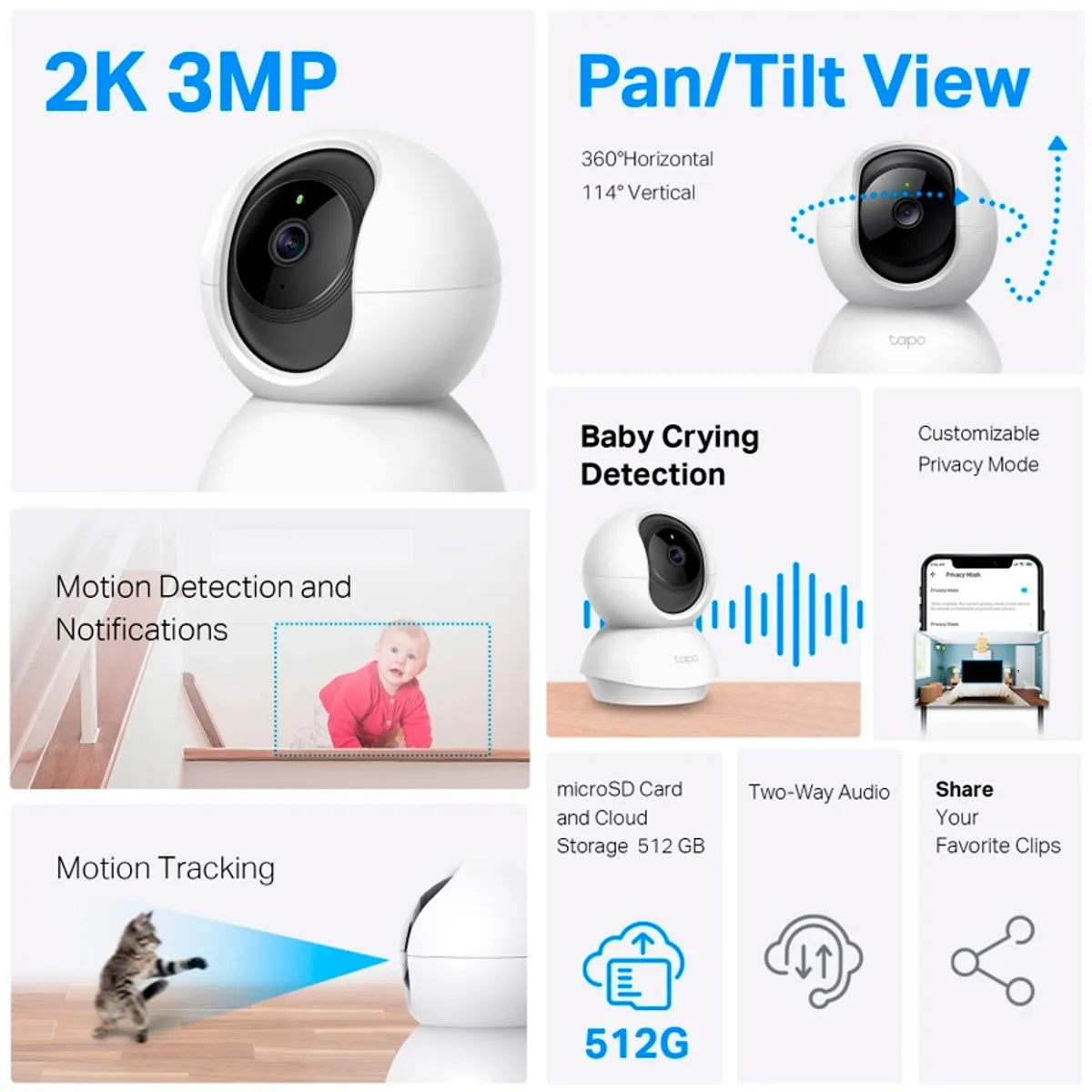 Cámara de seguridad TP-Link Tapo C210 Wifi 2k 3MP Para Interiores 360 Detección IA