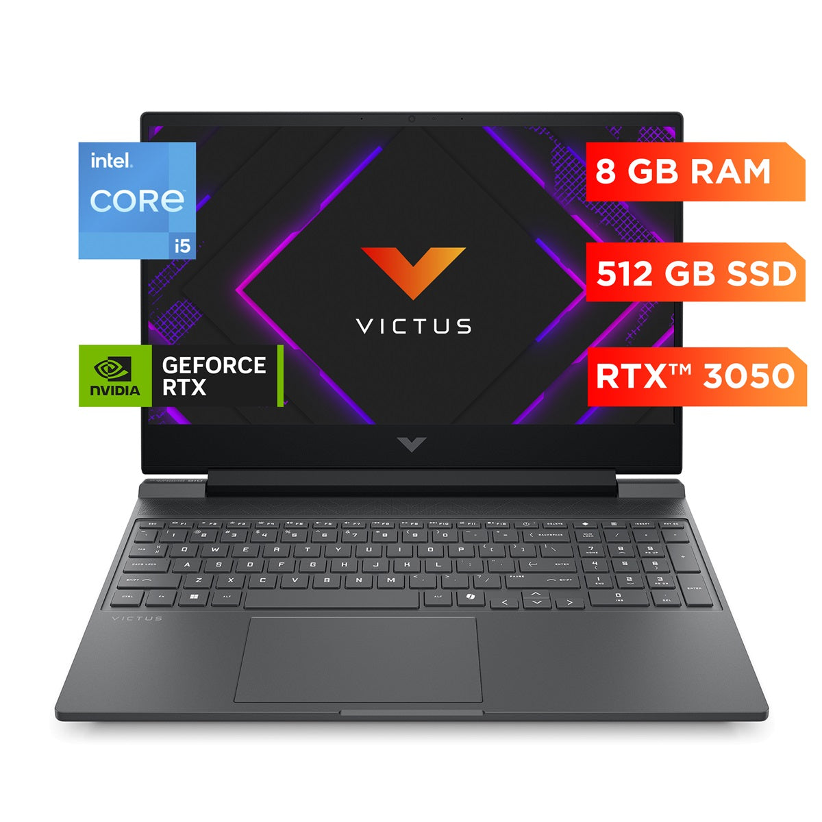 Laptop Gamer HP Victus 15-fa2035la Core i5-13420H 8GB, SSD 512GB, RTX-3050 6GB 15.6", FreeDOS (D74JMLA)