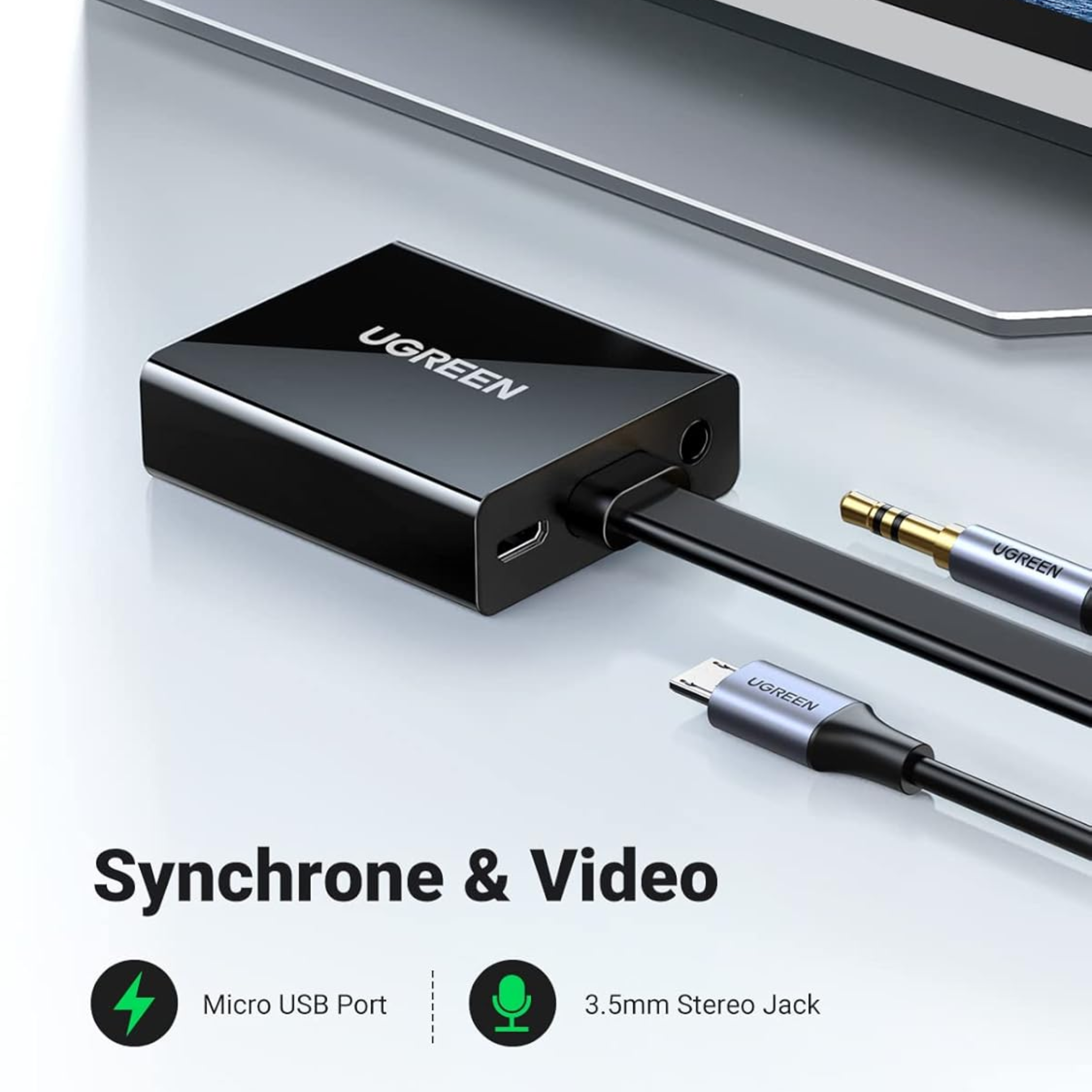 Adaptador UGREEN HDMI a VGA 1080P + Micro USB / Audio 3.5mm (40248)