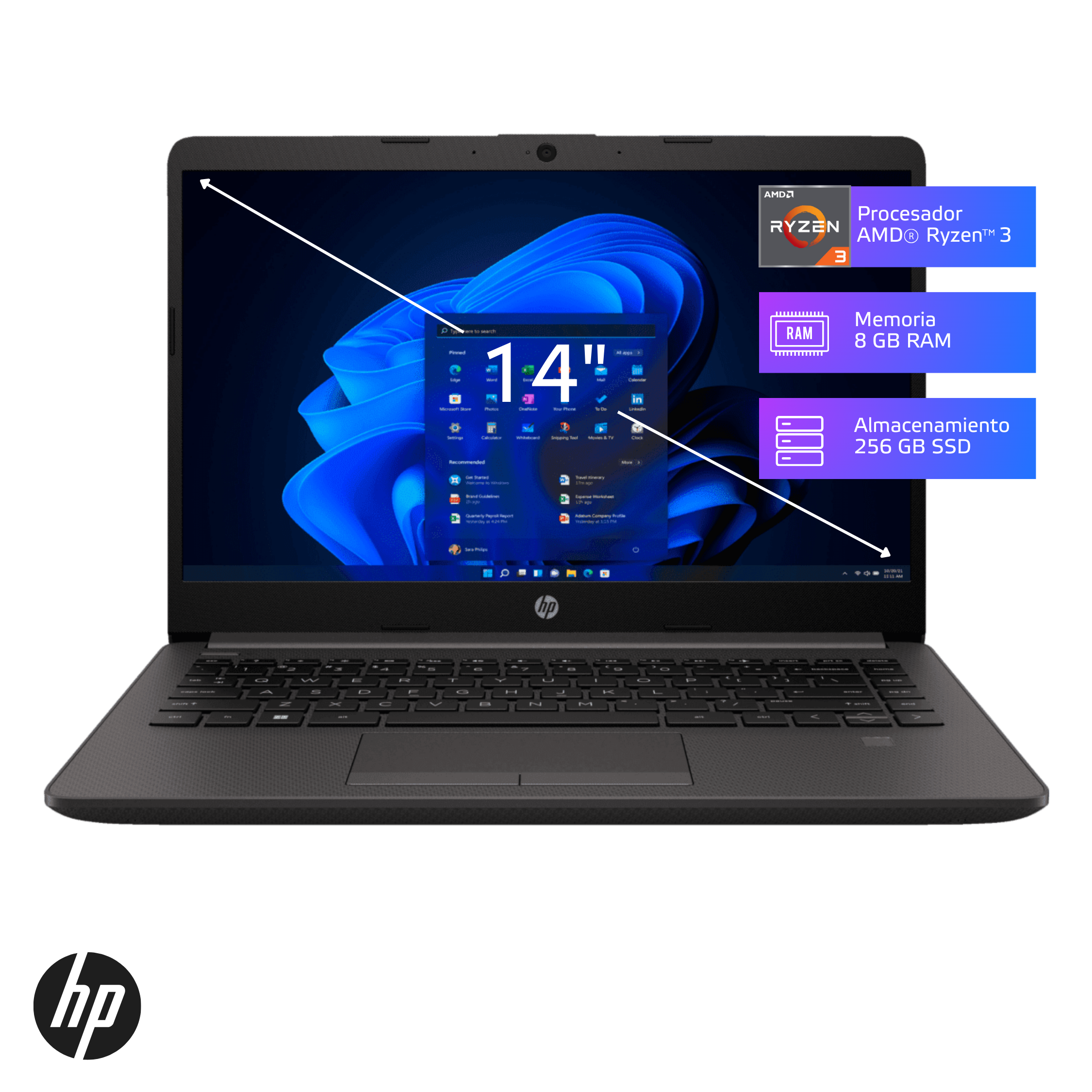 Laptop HP 245 G9 Ryzen3-3250U 8GB, SSD 256GB, 14", Windows 11 (7F211LT)