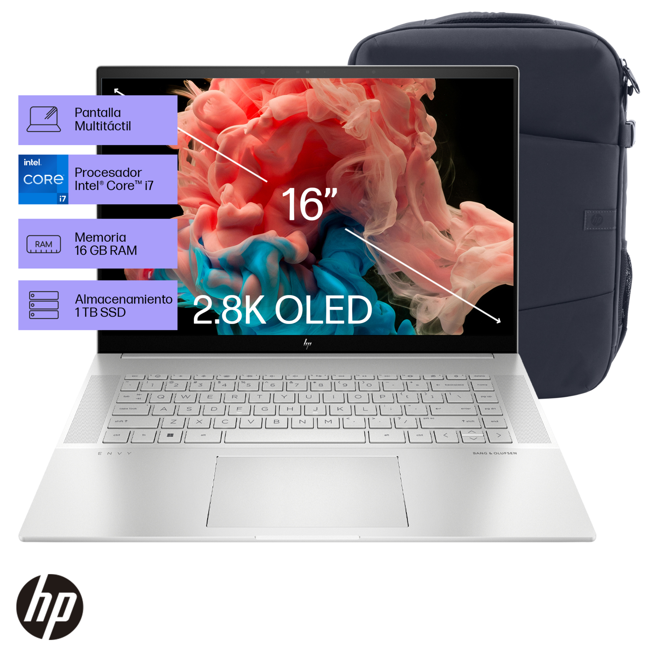 Laptop HP ENVY 16-h1000la Core i7-13700H 16GB, SSD 1TB, RTX 4060 8GB, 16" 2K Táctil, Windows 11 (833U4LA)