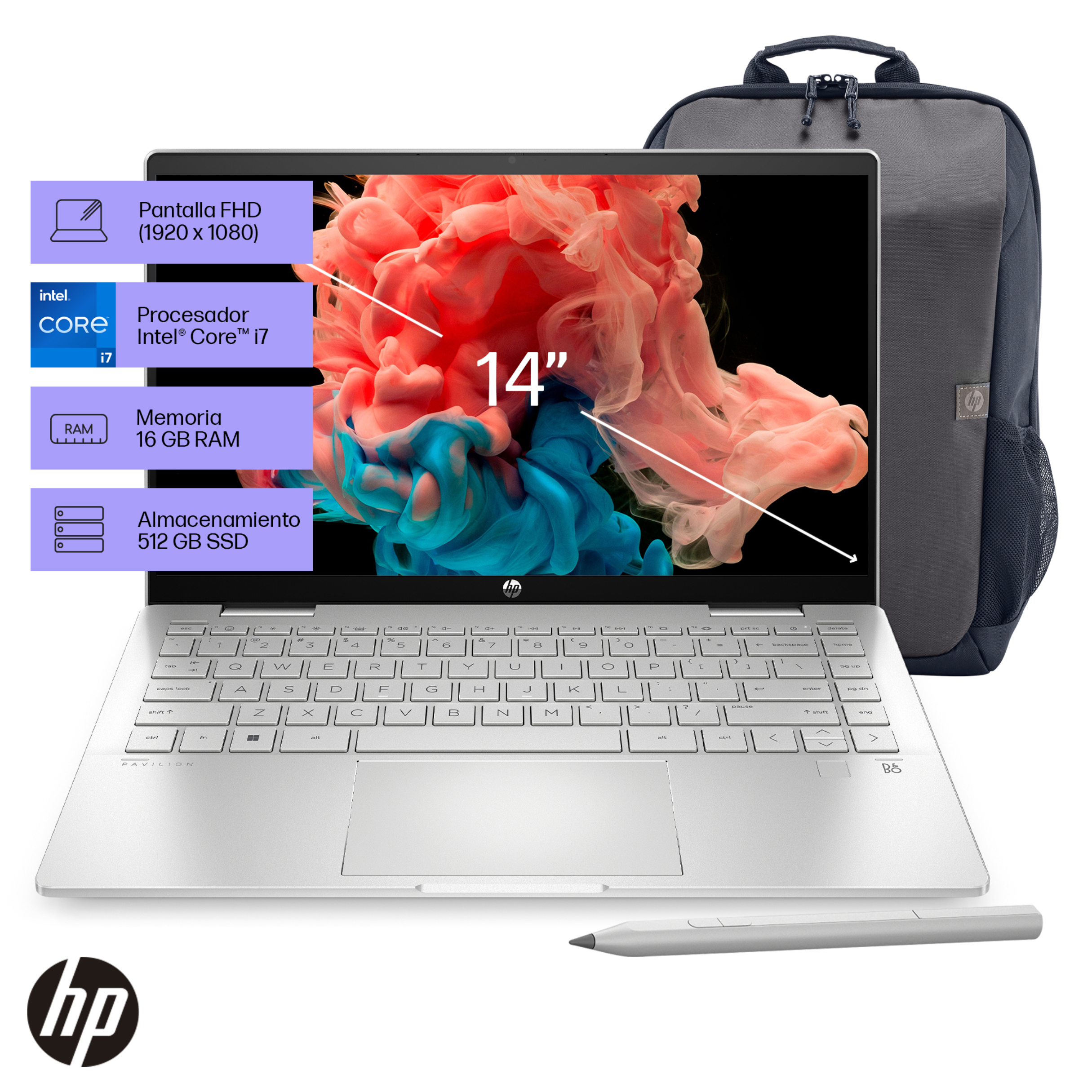Laptop HP Pavilion x360 14-ek1000la Core i7-1355U 16GB, SSD 512GB, 14" Táctil, Windows 11 (827F1LA)