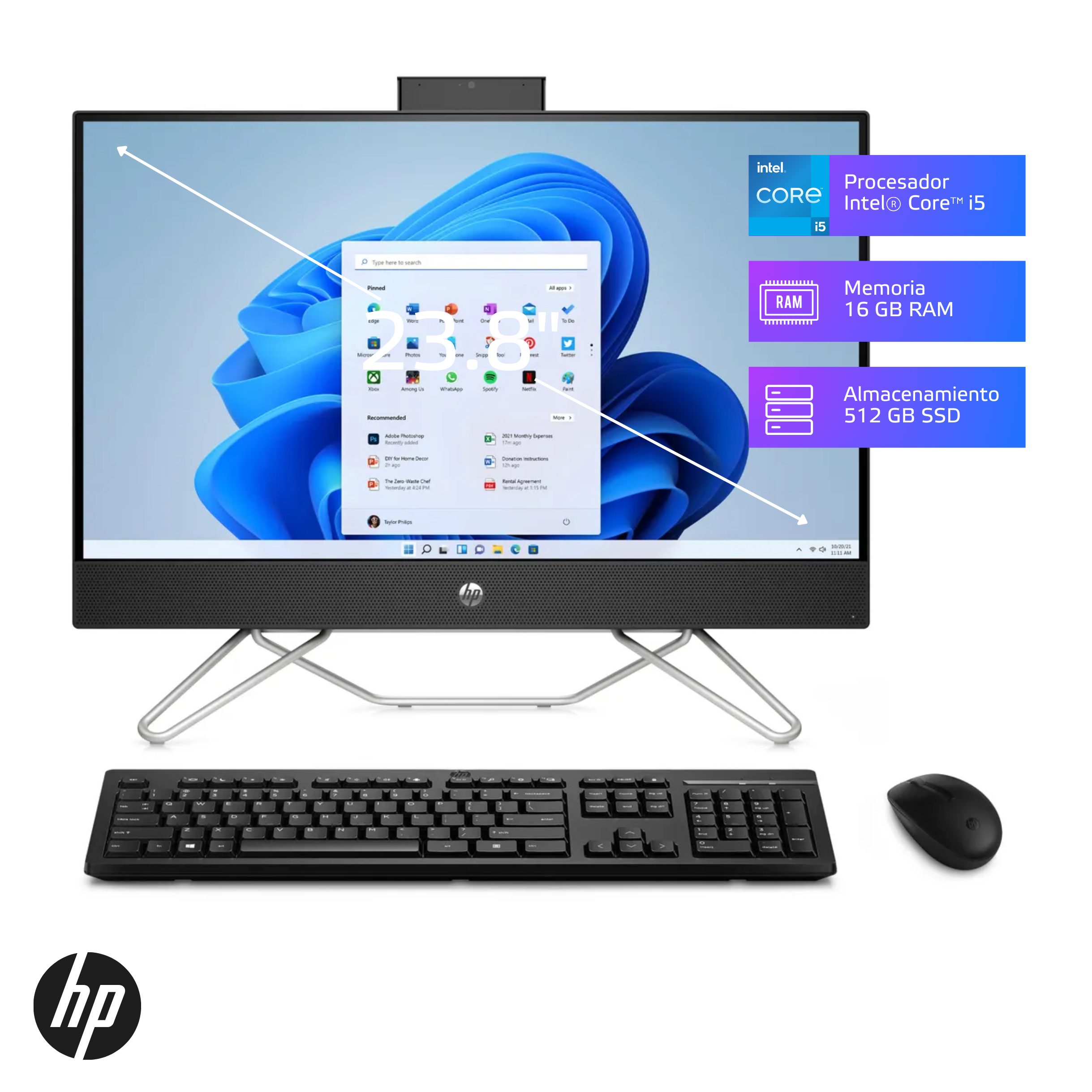 All In One HP 24-cb1004la Core i5-1235U 16GB, SSD 512GB, 23.8", Windows 11 (69K50LA)