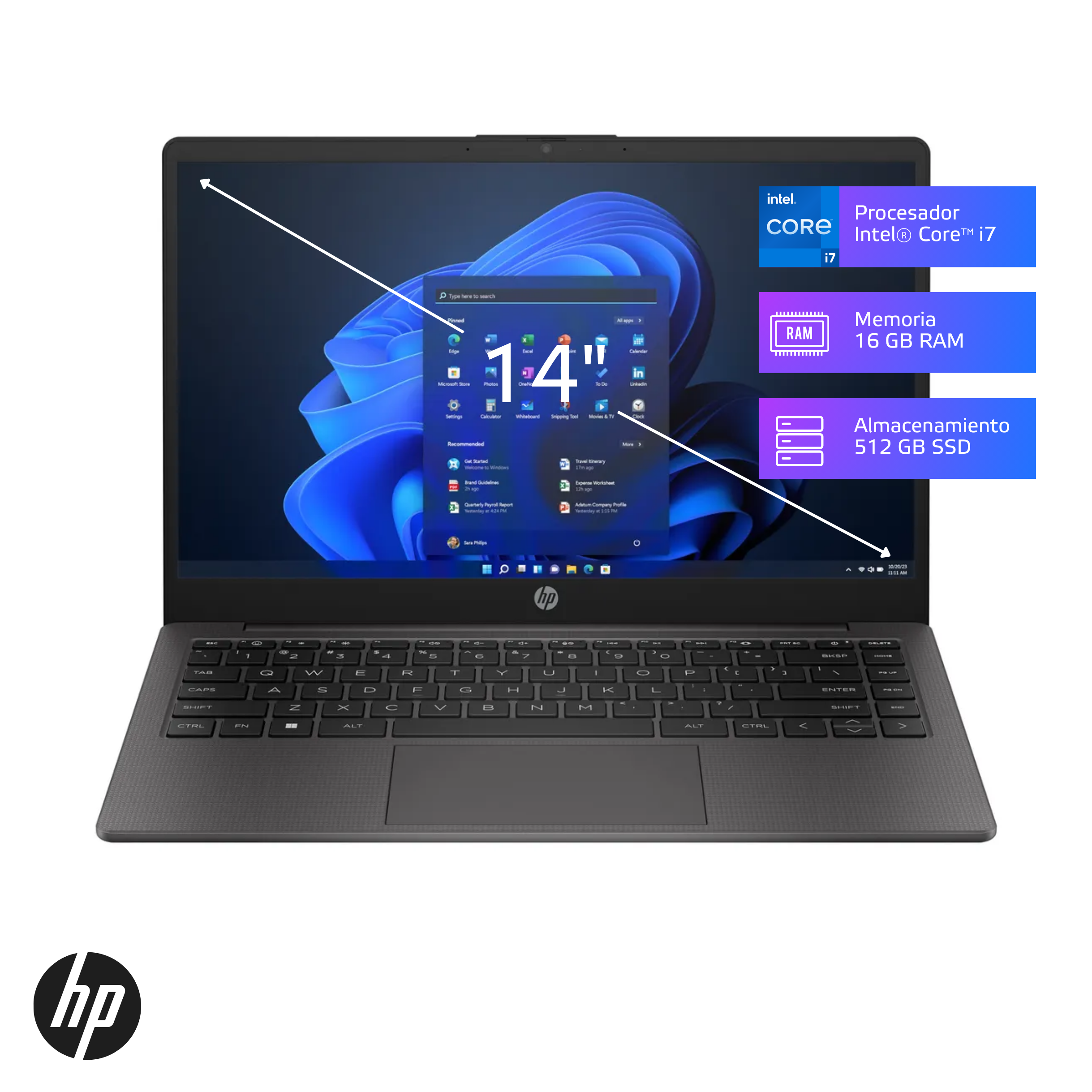 Laptop HP 240 G10 Core i7-1355U 16GB, SSD 512GB, 14" HD, Windows 11 Pro (81D42LT)