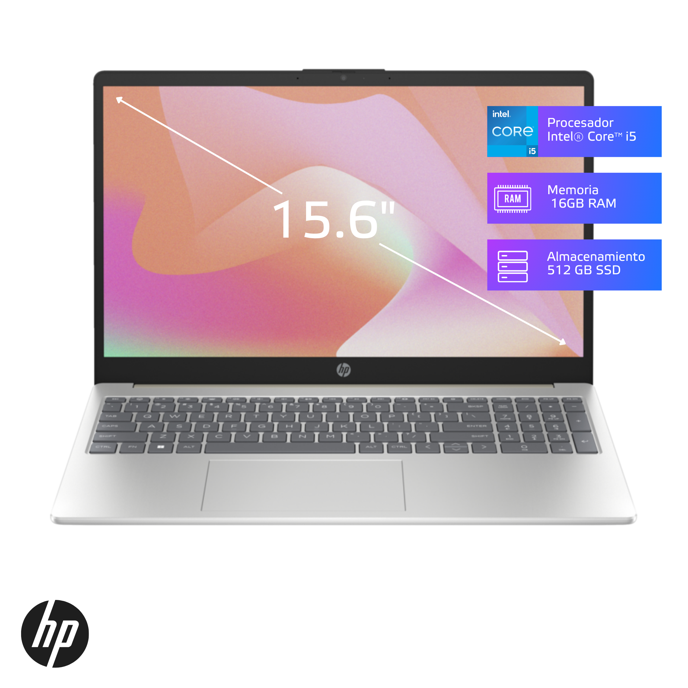 Laptop HP 15-fd0053la Core  i5-1235U 16GB, SSD 512GB, 15.6 HD", FreeDos (A47BMLA)