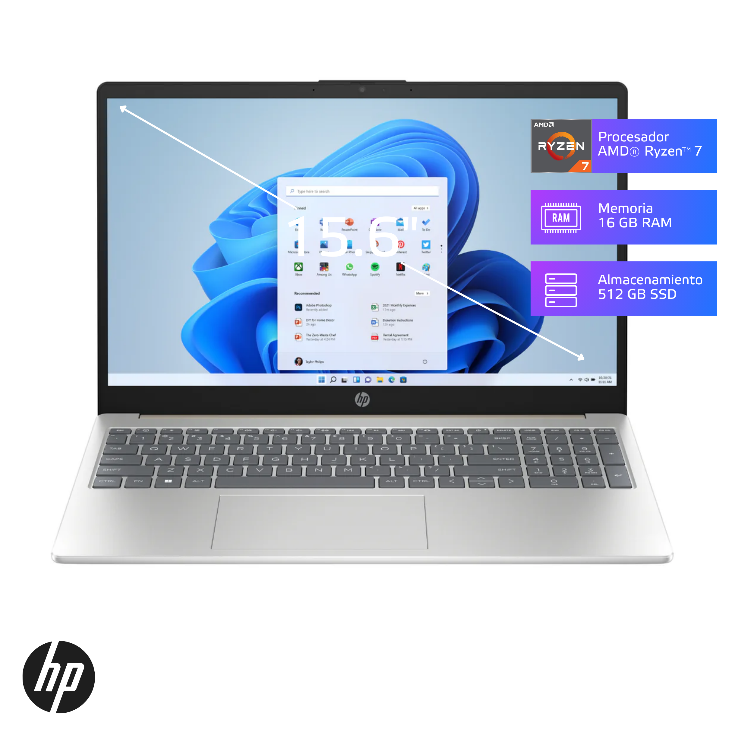 Laptop HP 15-fc0012la Ryzen7-7730U 16GB, SSD 512GB, 15.6", FreeDos (802N1LA)