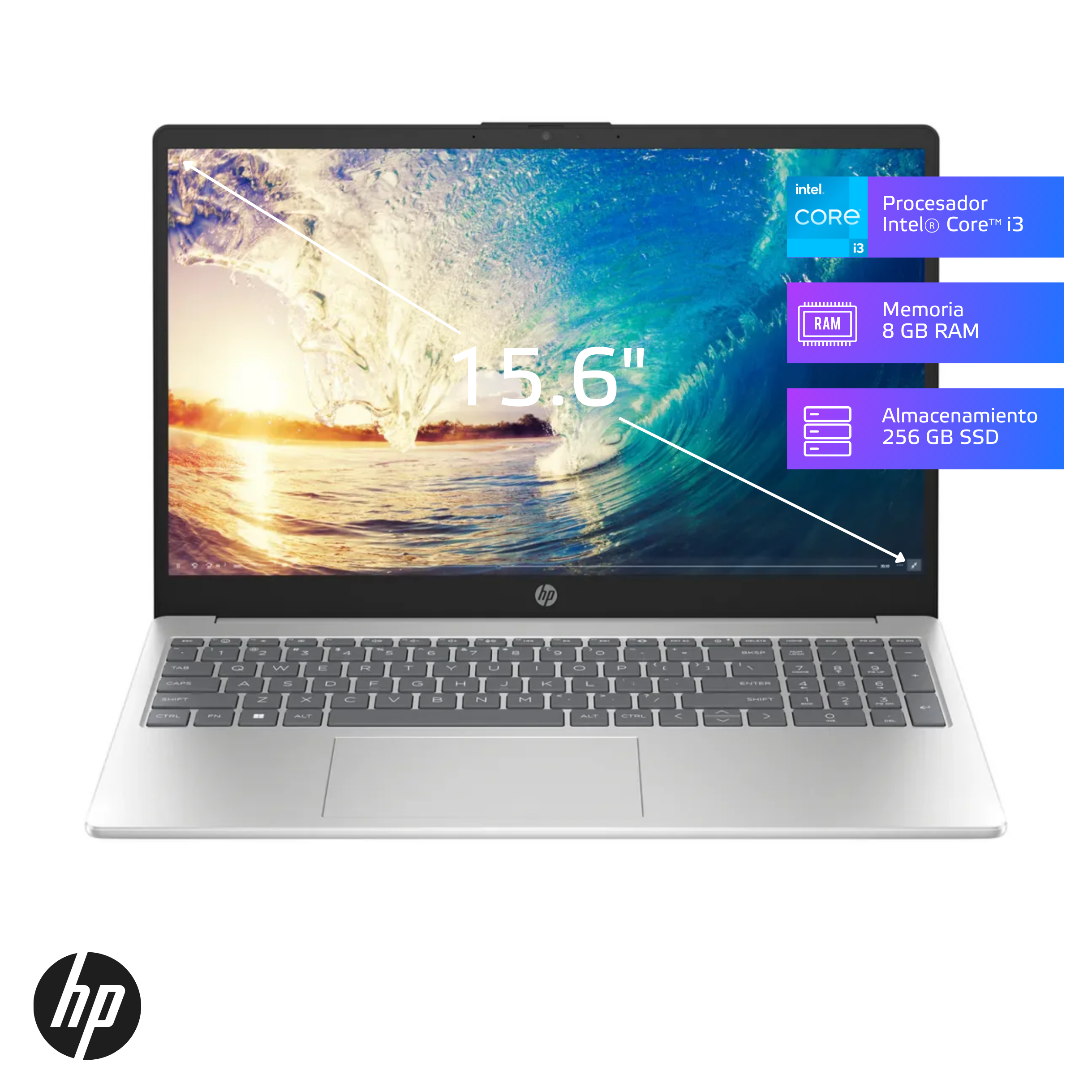 Laptop HP 15-fd0004la Core i3-N305 8GB, SSD 256GB, 15.6", FreeDos (802N6LA)