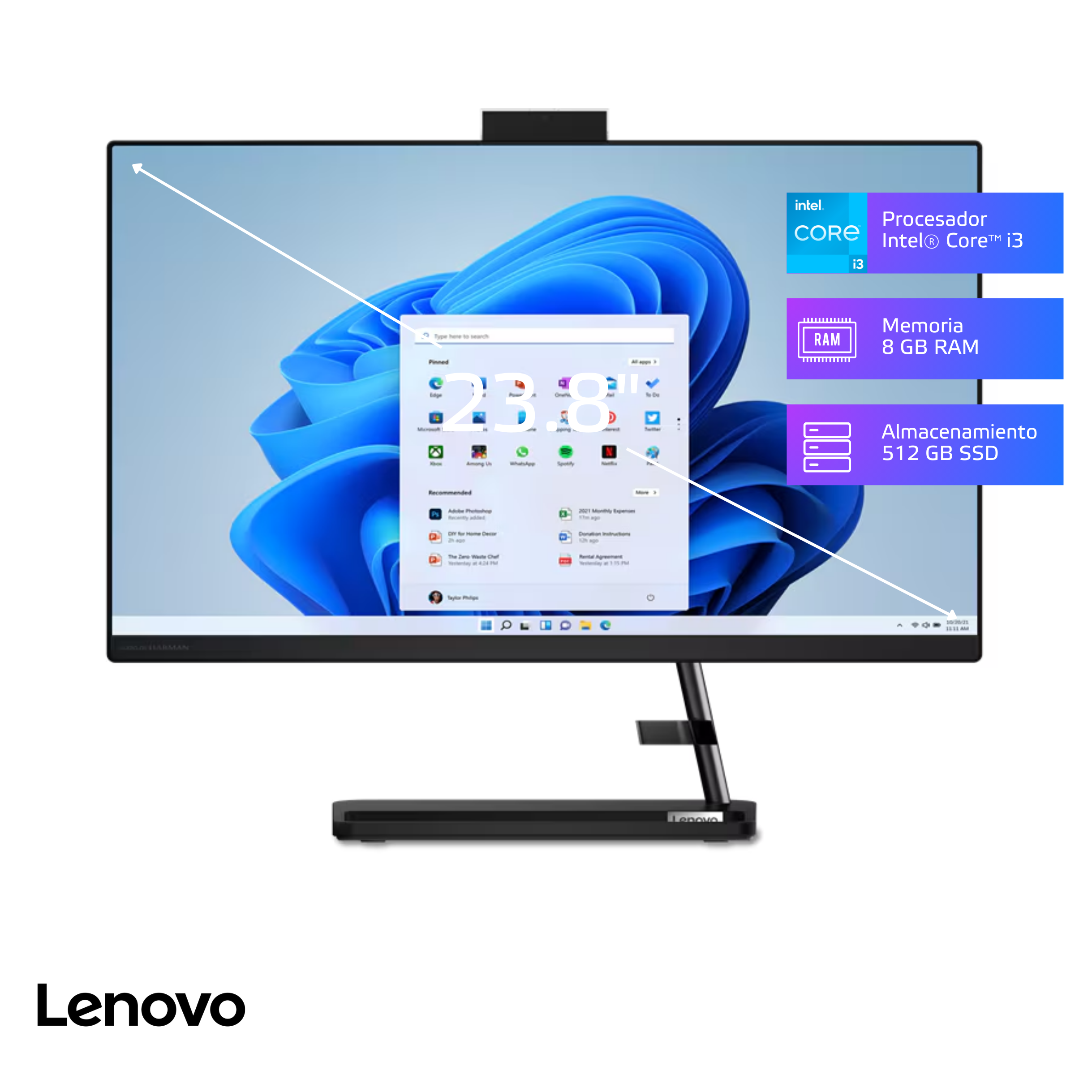 All In One Lenovo IdeaCentre 3i 24IAP7 Core i3-1215U 8GB, SSD 512GB, 23.8", FreeDos (F0GH010ALD)