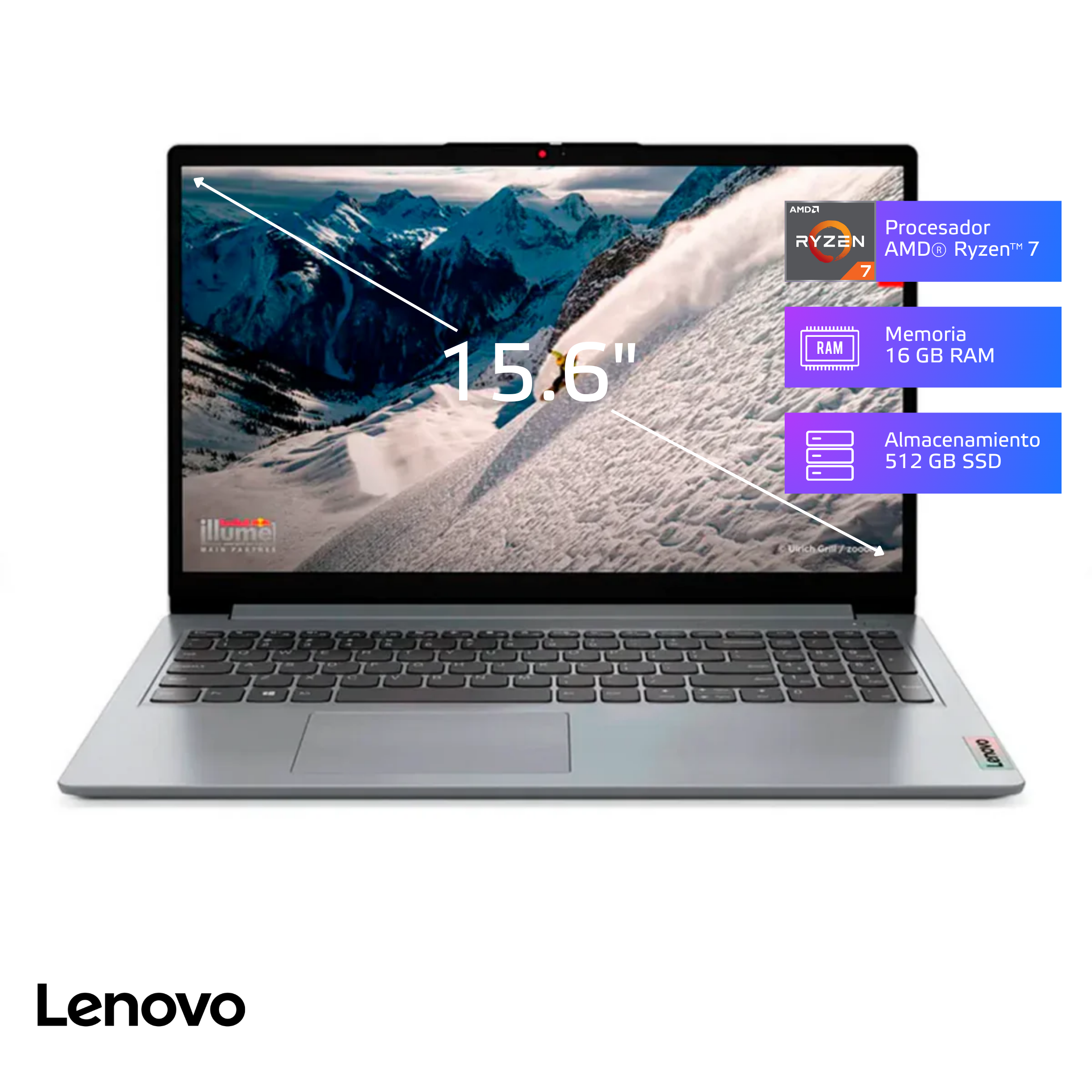 Laptop Lenovo IdeaPad 1 15ALC7 Ryzen7 5700U 16GB, SSD 512GB, 15.6", FreeDos (82R400ACLM)