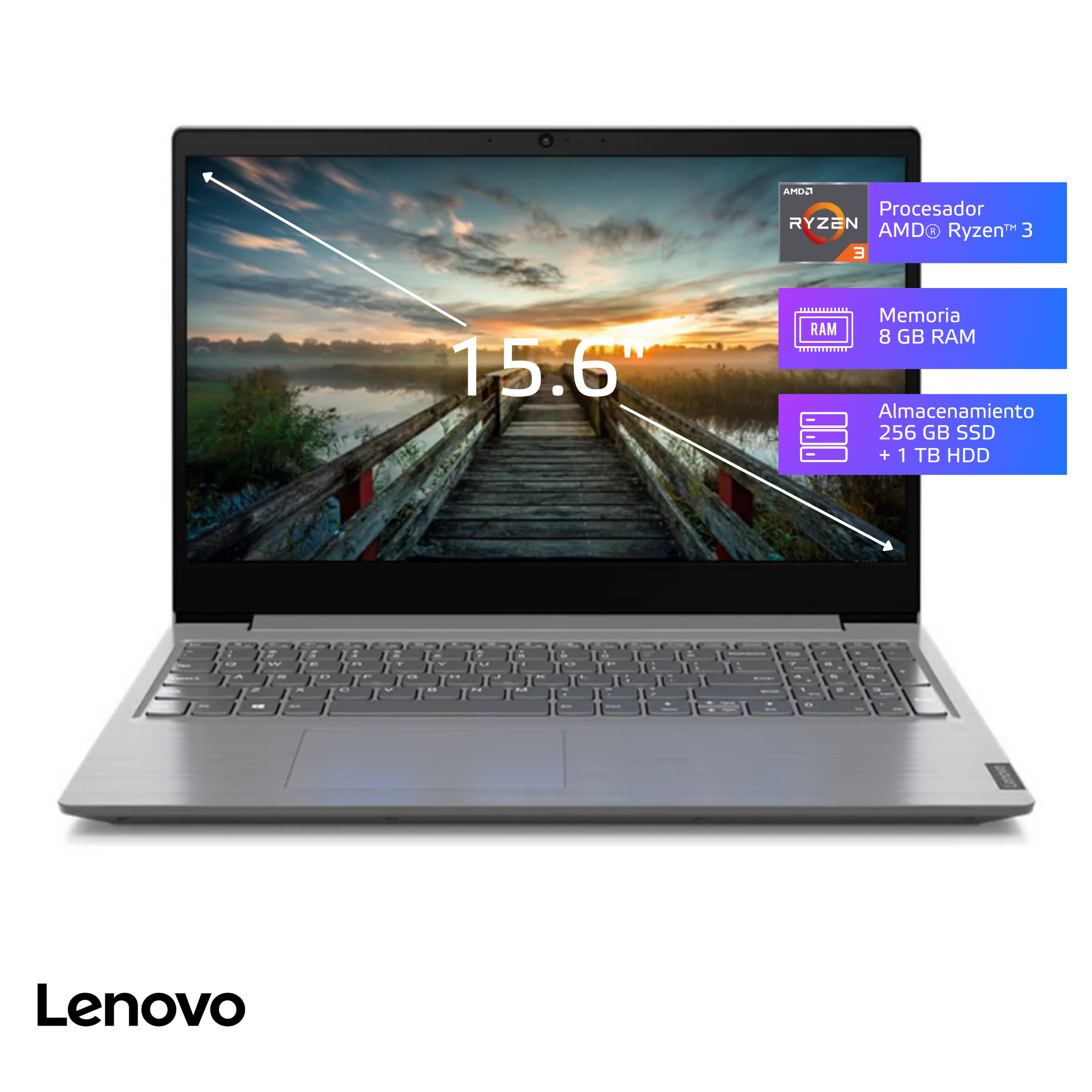 Laptop Lenovo V15-ADA Ryzen3-3250U 8GB,SSD256 + 1TB, 15.6", FreeDos