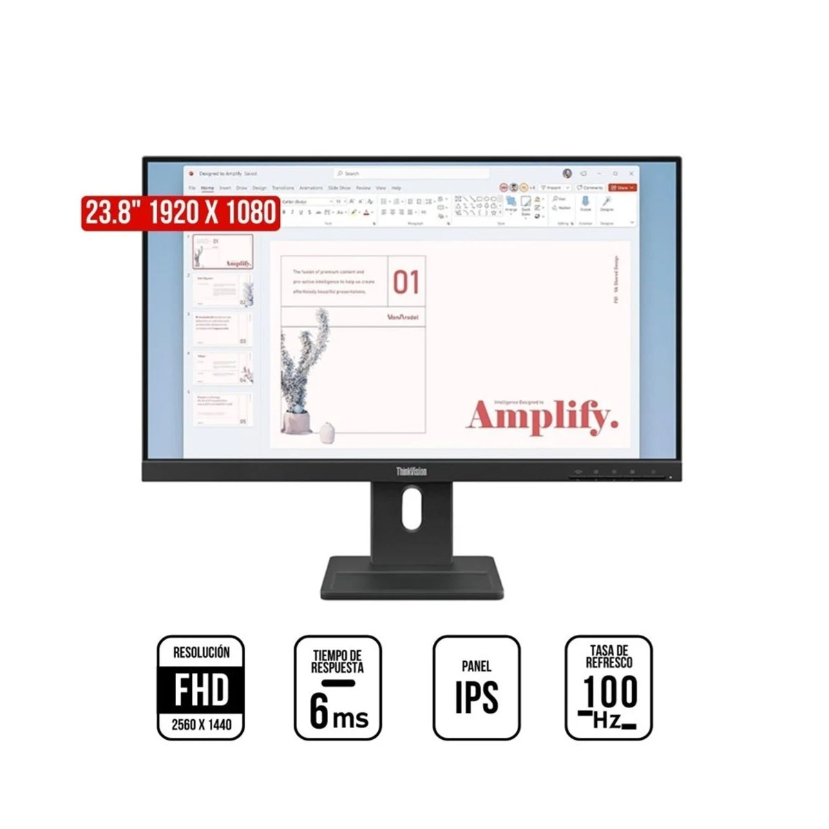 Monitor Lenovo ThinkVision E24-40  23.8" FHD IPS 100Hz HDMI DP VGA-64BAMAR1LA