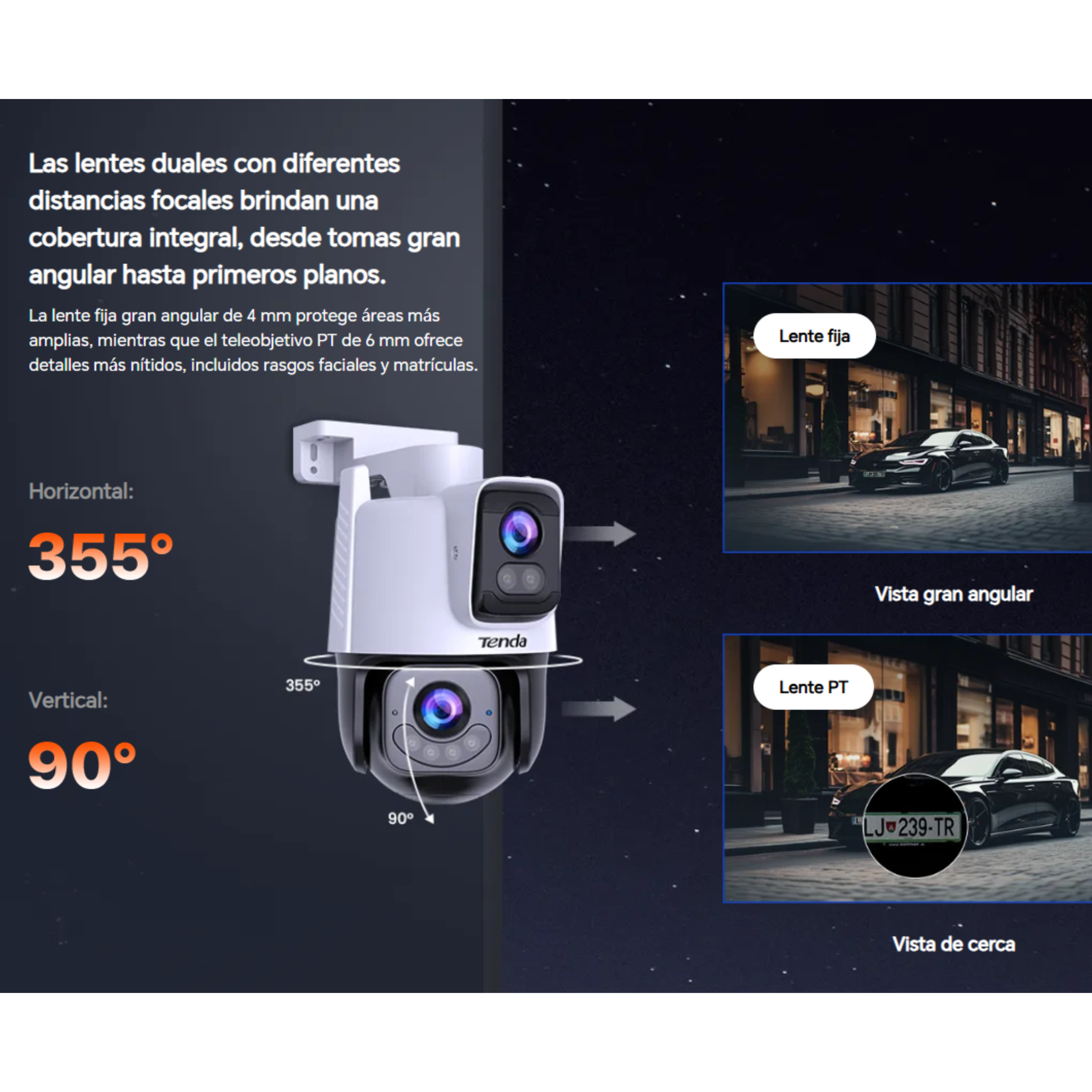 Cámara de exterior Wi-Fi TENDA RH9-WCA Doble Lente PTZ 360° 6MP