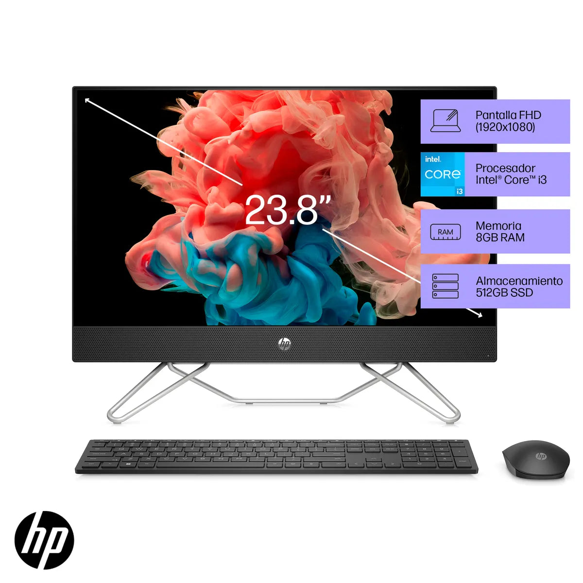 All in One HP 24-cb1023la Core i3-1215U 8GB, SSD 512GB, 23.8", Windows 11 (A47BYLA)