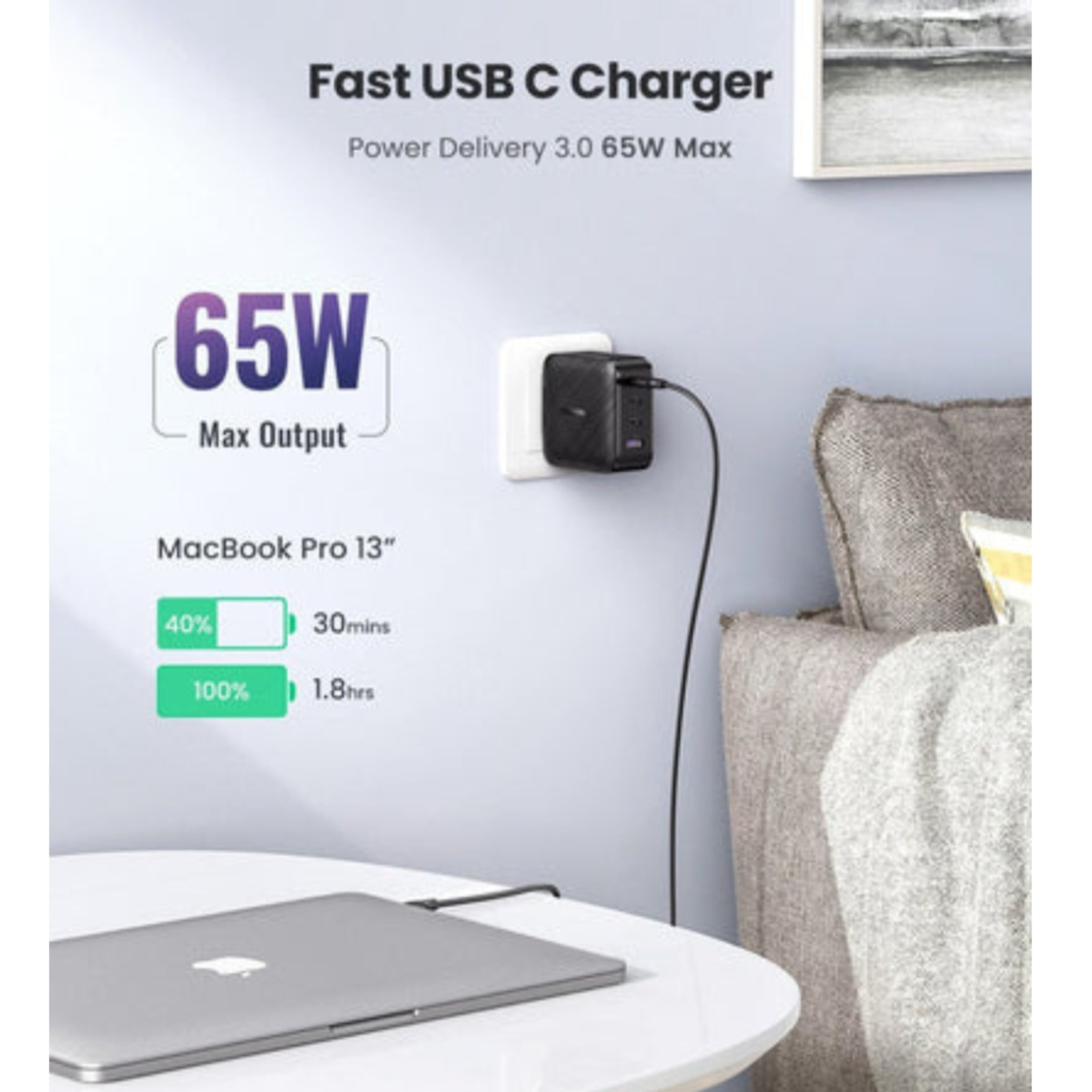 Cargador Ugreen Nexode GaN 65W de carga rápida 3 USB-C + 1 USB-A (70773)