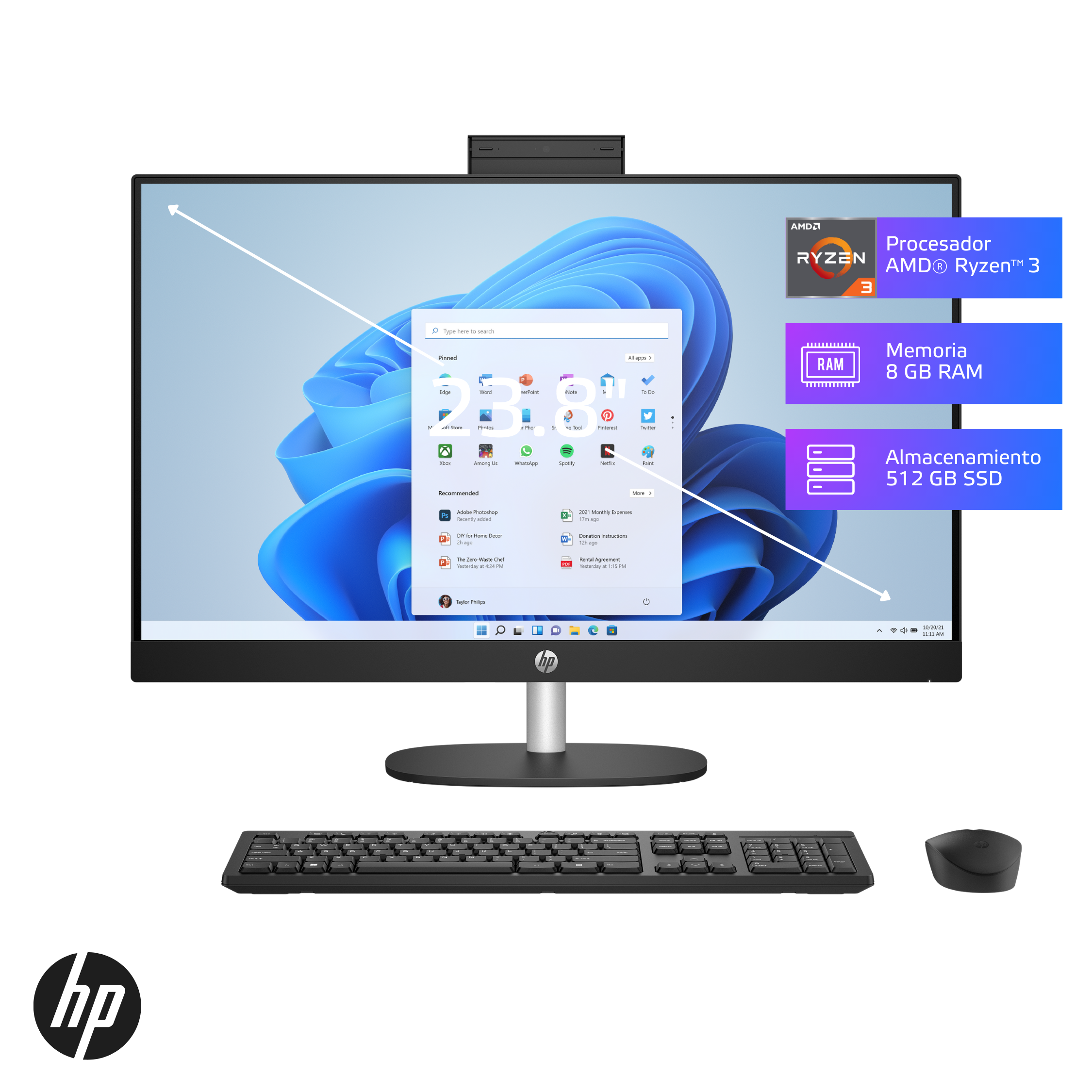 All In One HP 24-cr0004la Ryzen3-7320U 8GB, SSD 512GB, 23.8", FreeDos (7Z2V5LA)