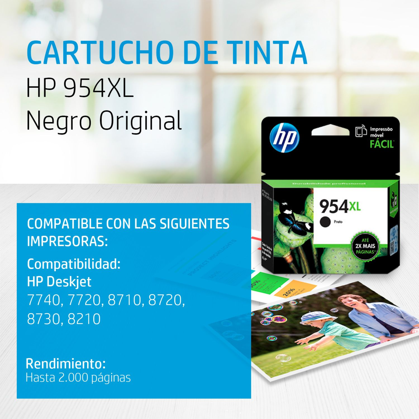 Cartucho de tinta HP 954XL Negro (L0S71AL) OfficeJet 8710 2000 Pag.