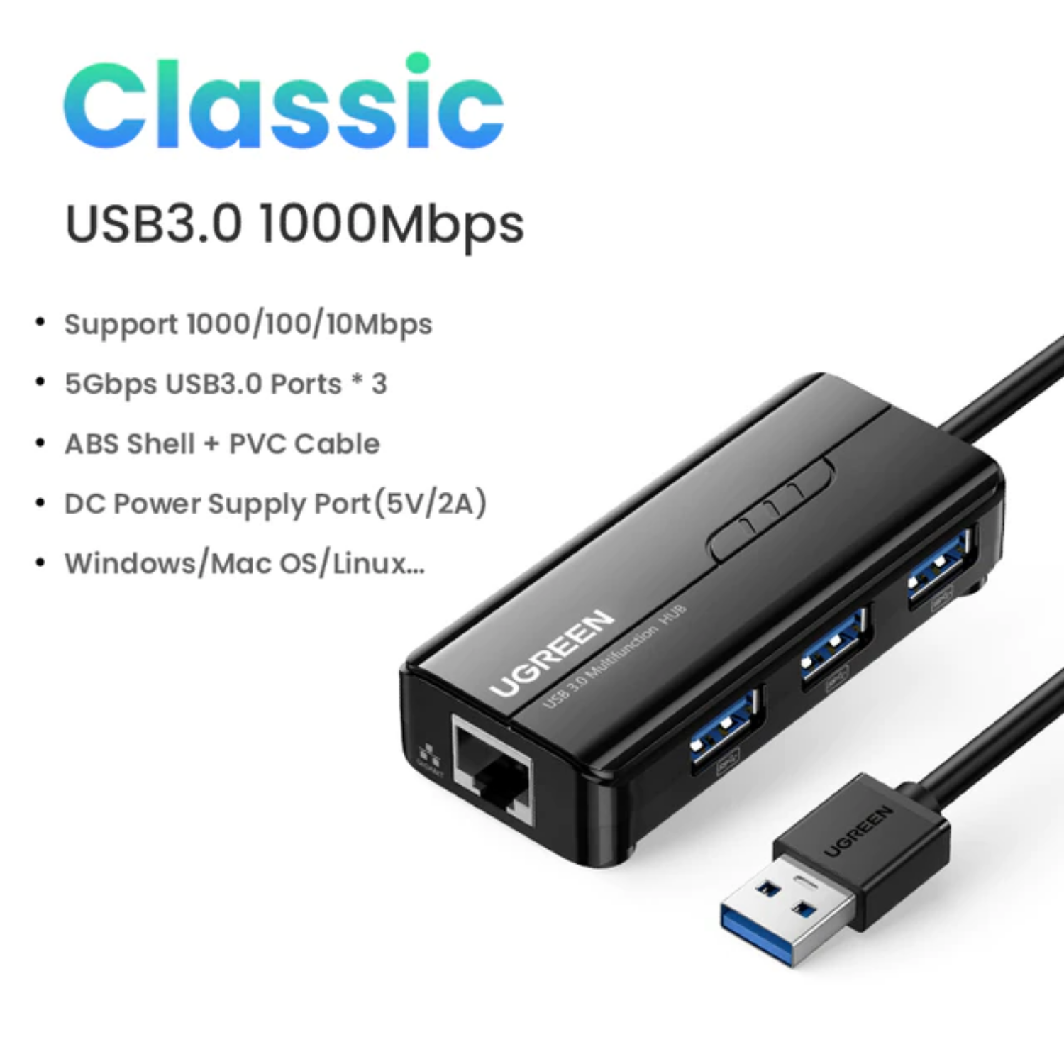 UGREEN Adaptateur USB Ethernet Gigabit USB 3.0 vers RJ45 à 1000