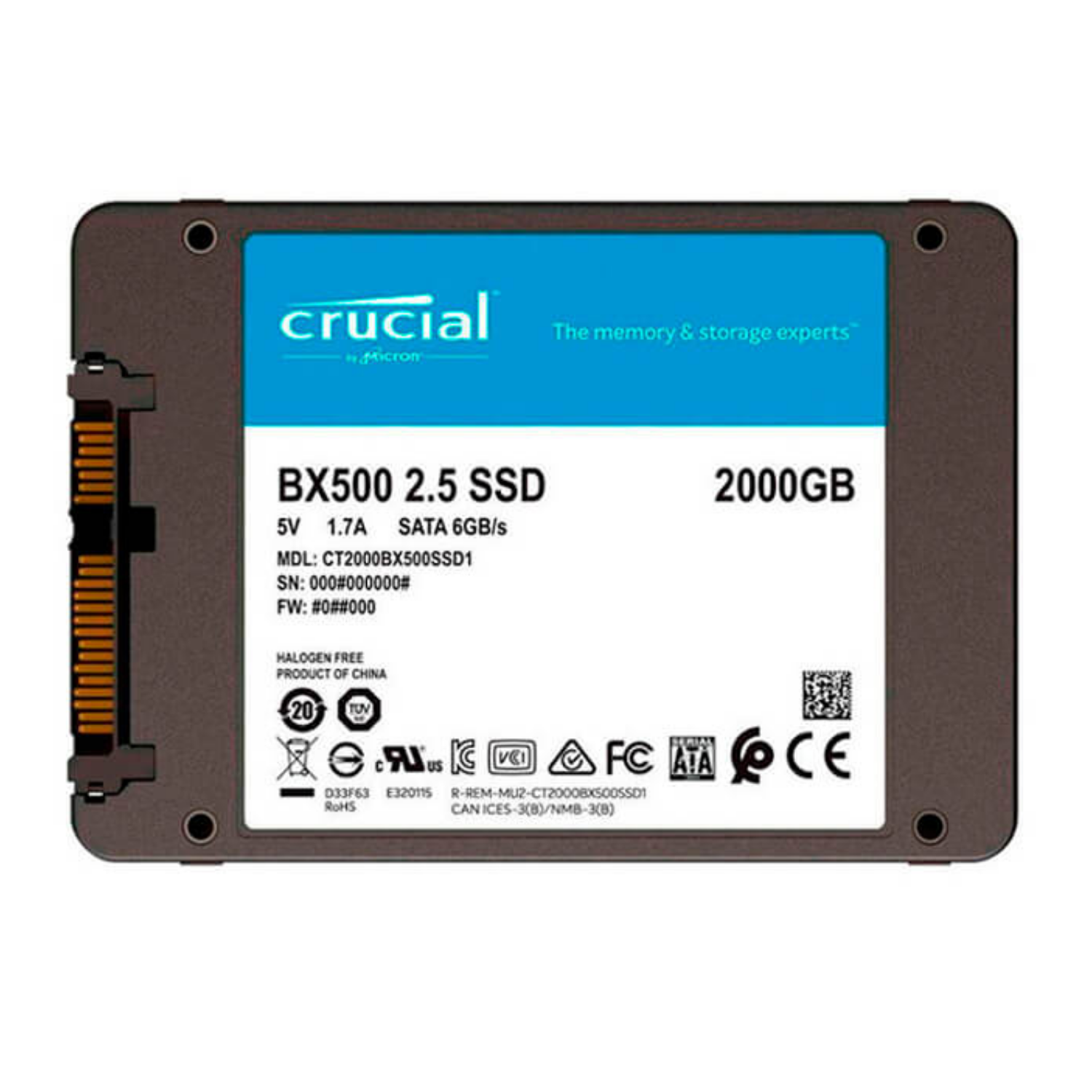 Disco duro solido Crucial BX500 2TB SATA 2.5" (CT2000BX500SSD1)