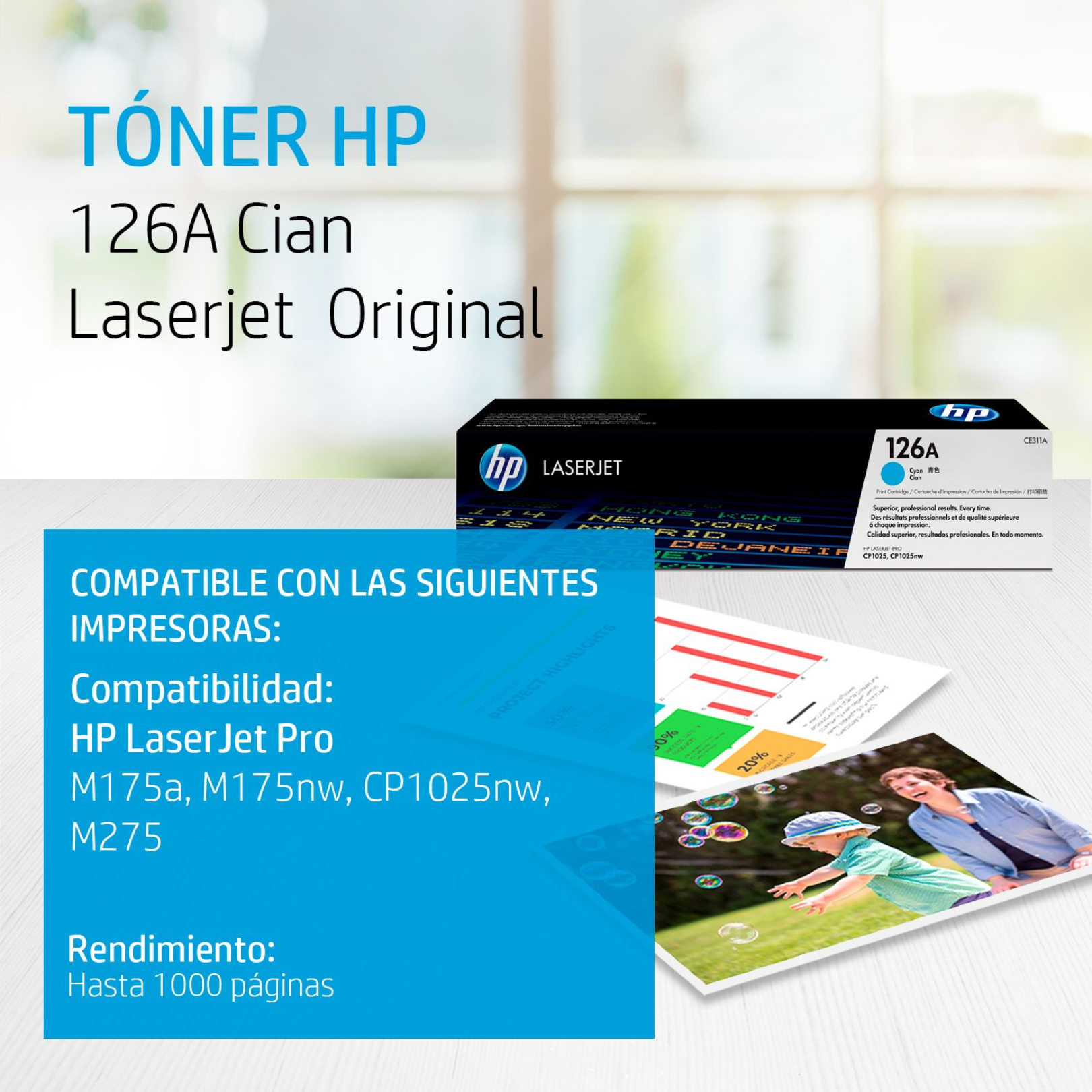 Toner HP 126A Cian (CE311A) LaserJet M175/CP1025/M275 1000 Pag.