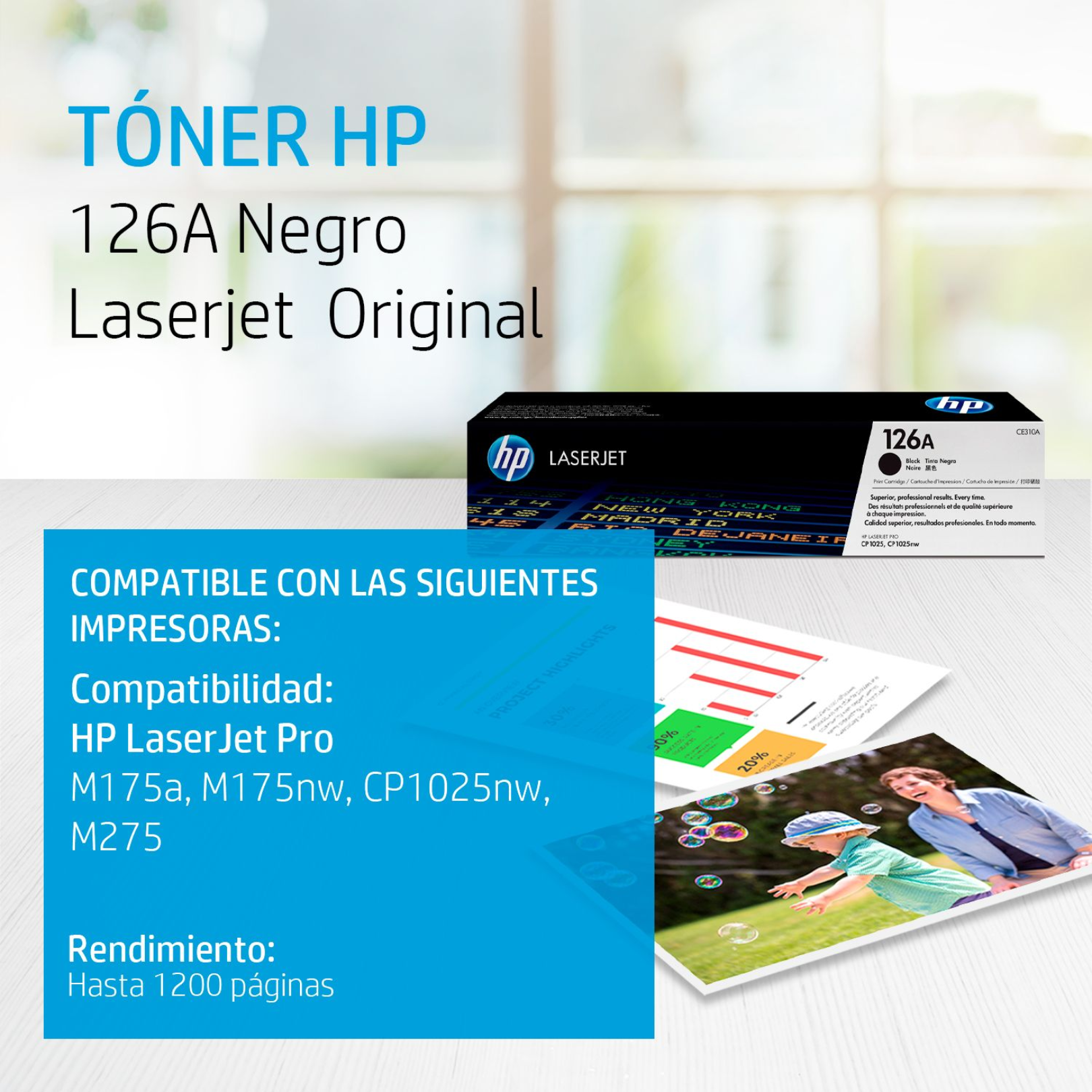 Toner HP 126A Negro (CE310A) LaserJet M175/CP1025/M275 1200 Pag.