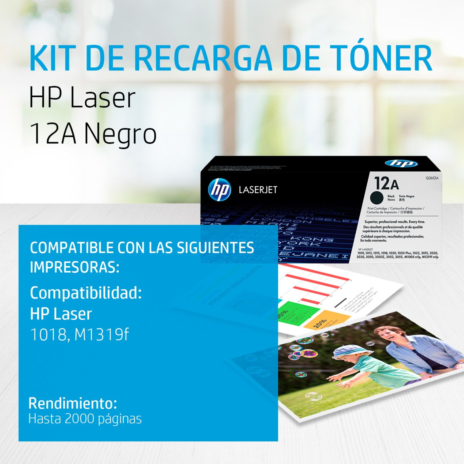 Toner HP 12A Negro (Q2612A) LaserJet 1018/M1319F 2000 Pag.