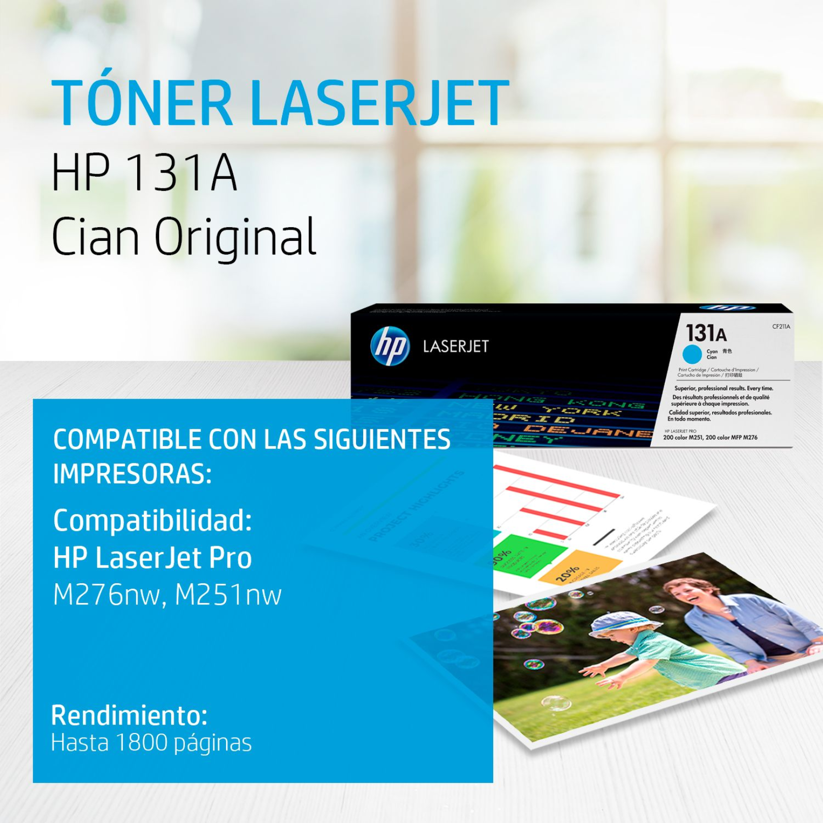 Toner HP 131A Cian (CF211A) LaserJet M276NW/M251NW 1800 Pag.