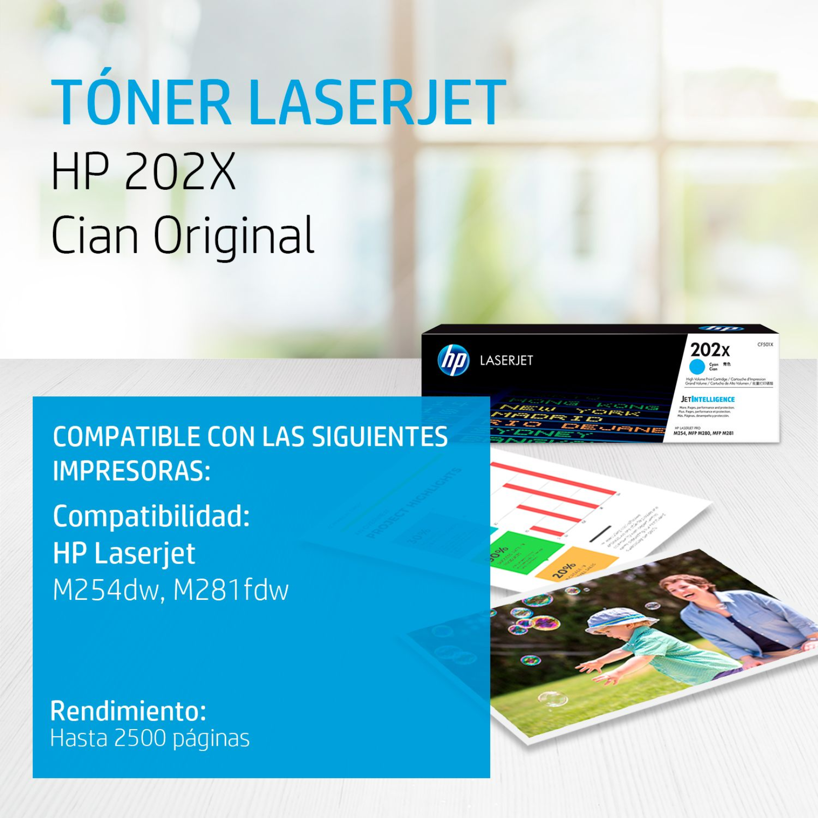 Toner HP 202X Cian (CF501X) LaserJet M254/M281 2500 Pag.