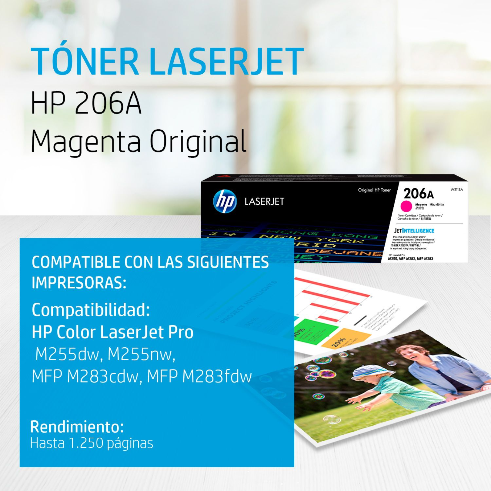 Toner HP 206A Magenta (W2113A) LaserJet M255DW/M283FDW 1250 Pag.
