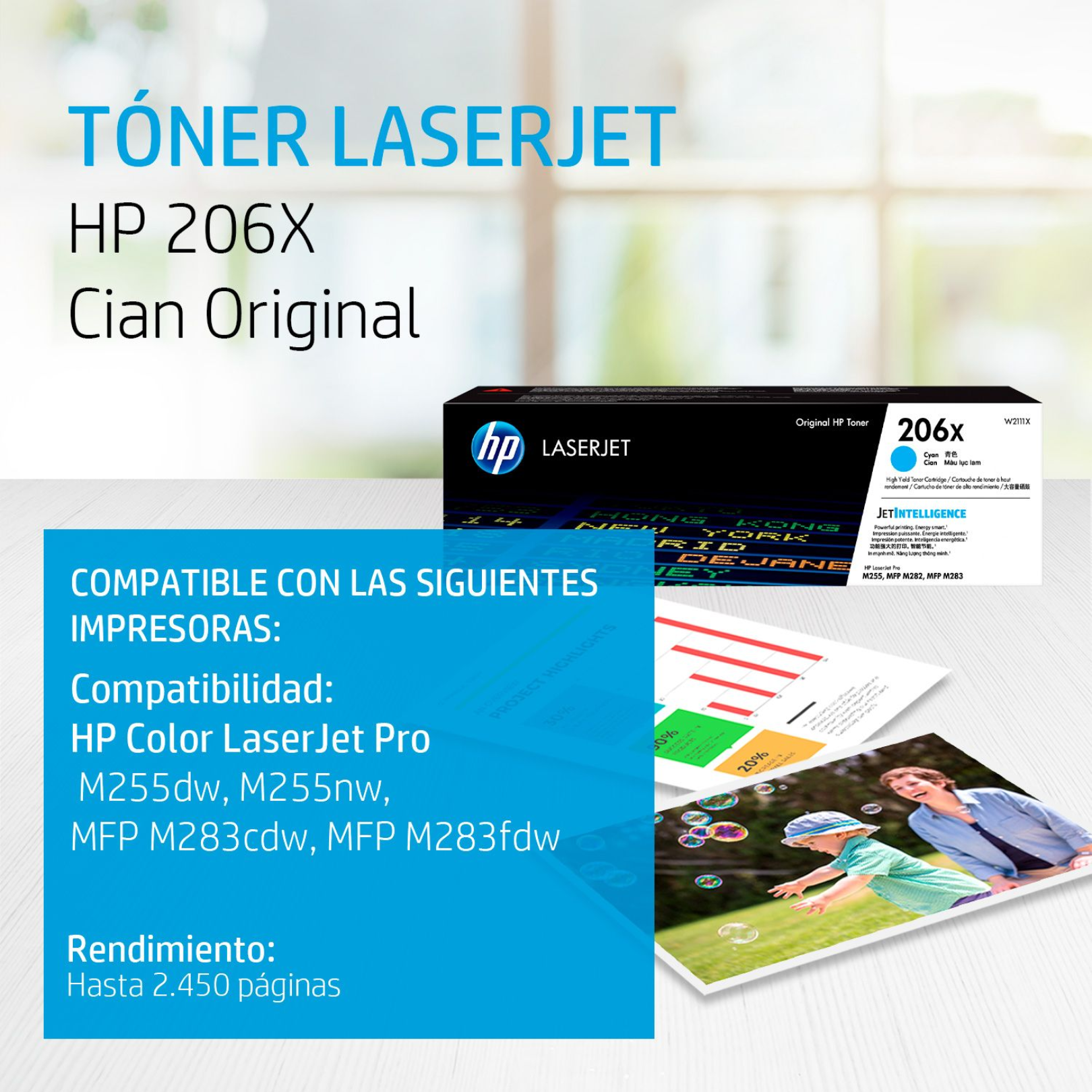 Toner HP 206X Cian (W2111X) LaserJet M255/M283 2450 Pag.