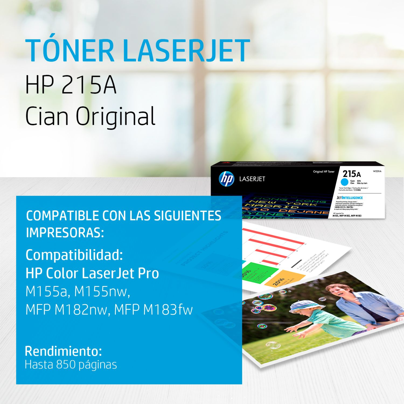 Toner HP 215A Cian (W2311A) LaserJet M155A/M155NW/M182NW/M183FW 850 Pag.