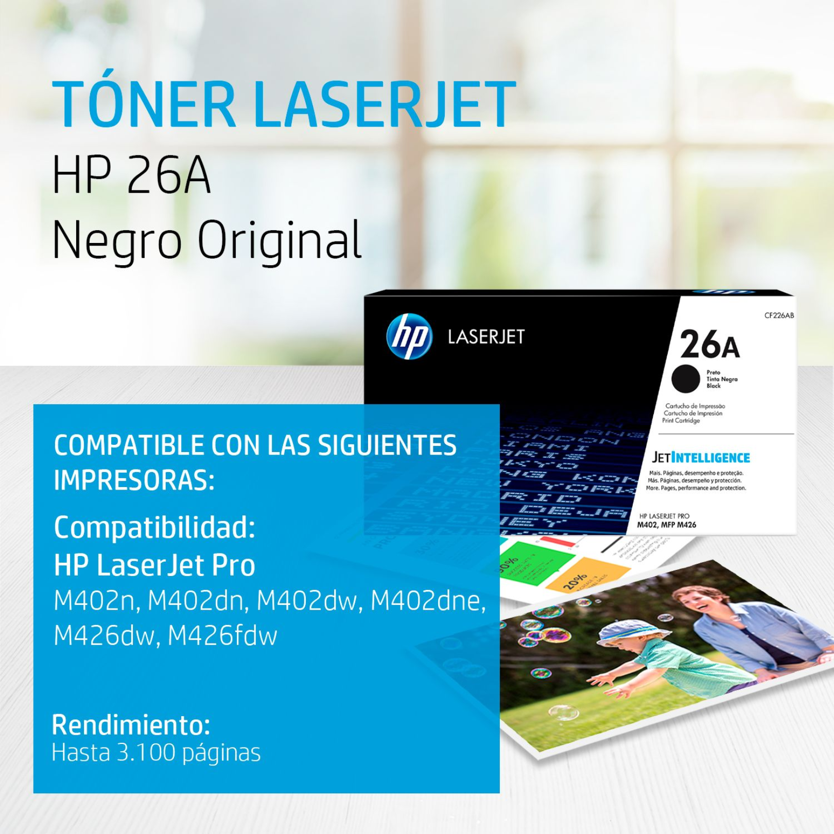 Toner HP 26A Negro (CF226A) LaserJet M402/M426 3100 Pag.
