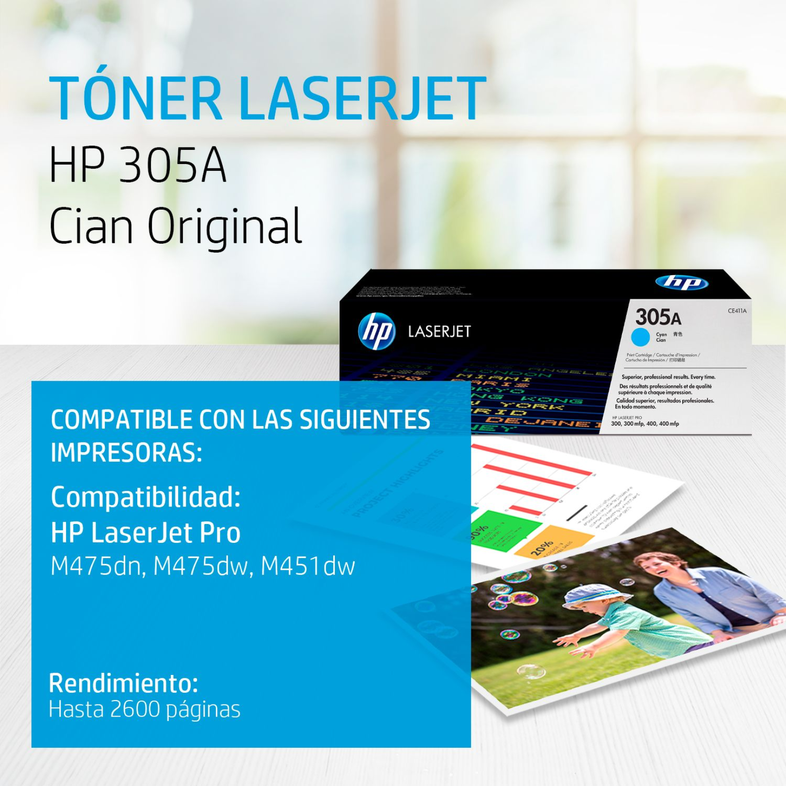 Toner HP 305A Cian (CE411A) LaserJet M475/M451DW/M351/M375 2600 Pag.
