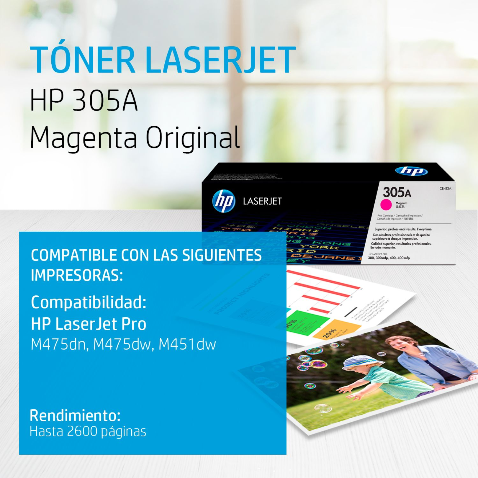 Toner HP 305A Magenta (CE413A) LaserJet M475/M451DW/M351/M375 2600 Pag.