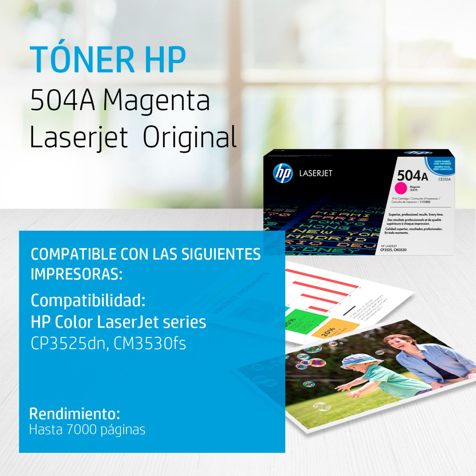 Toner HP 504A Magenta (CE253A) LaserJet CP3525DN/CM3530FS 7000 Pag.
