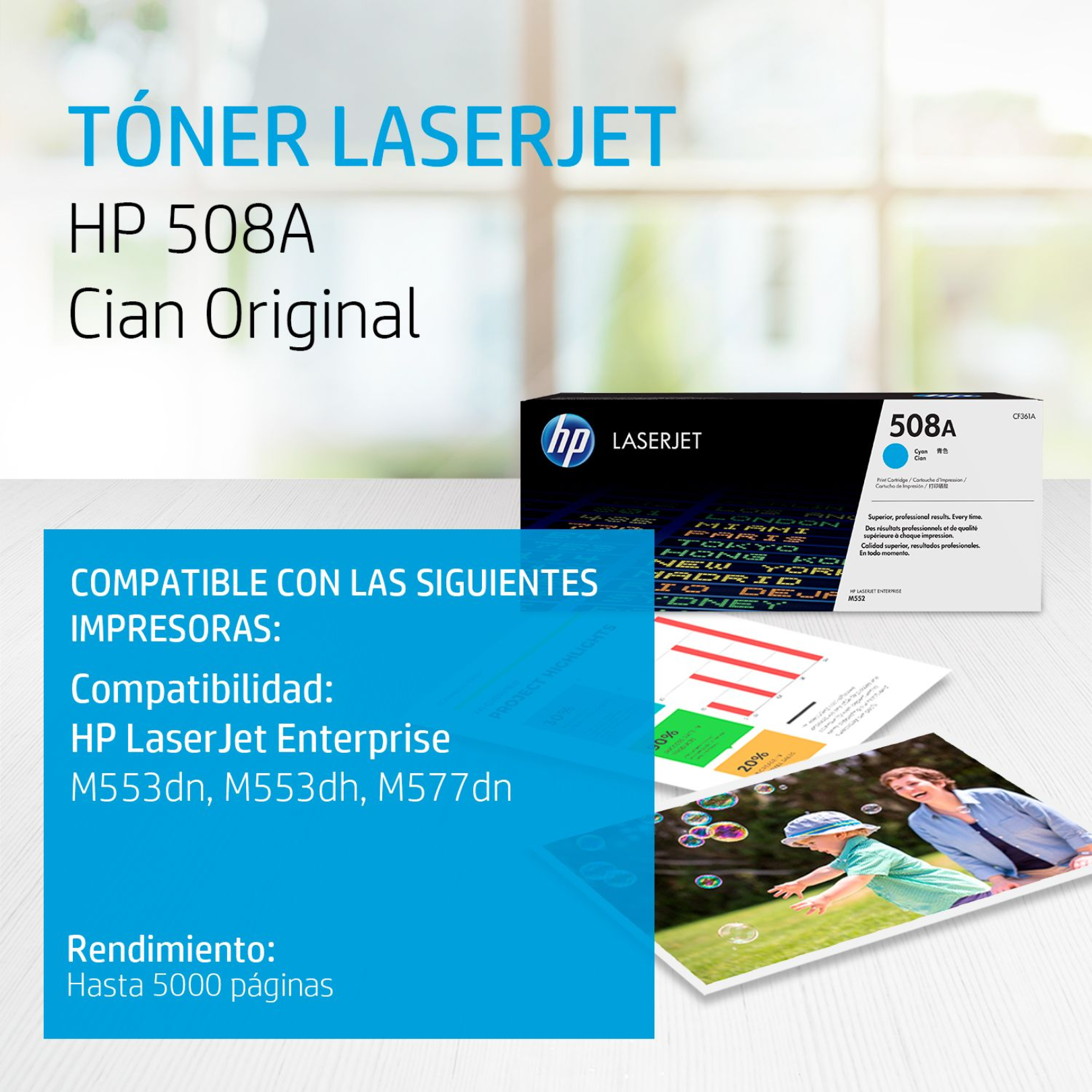 Toner HP 508A Cian (CF361A) LaserJet M553/M577 5000 Pag.